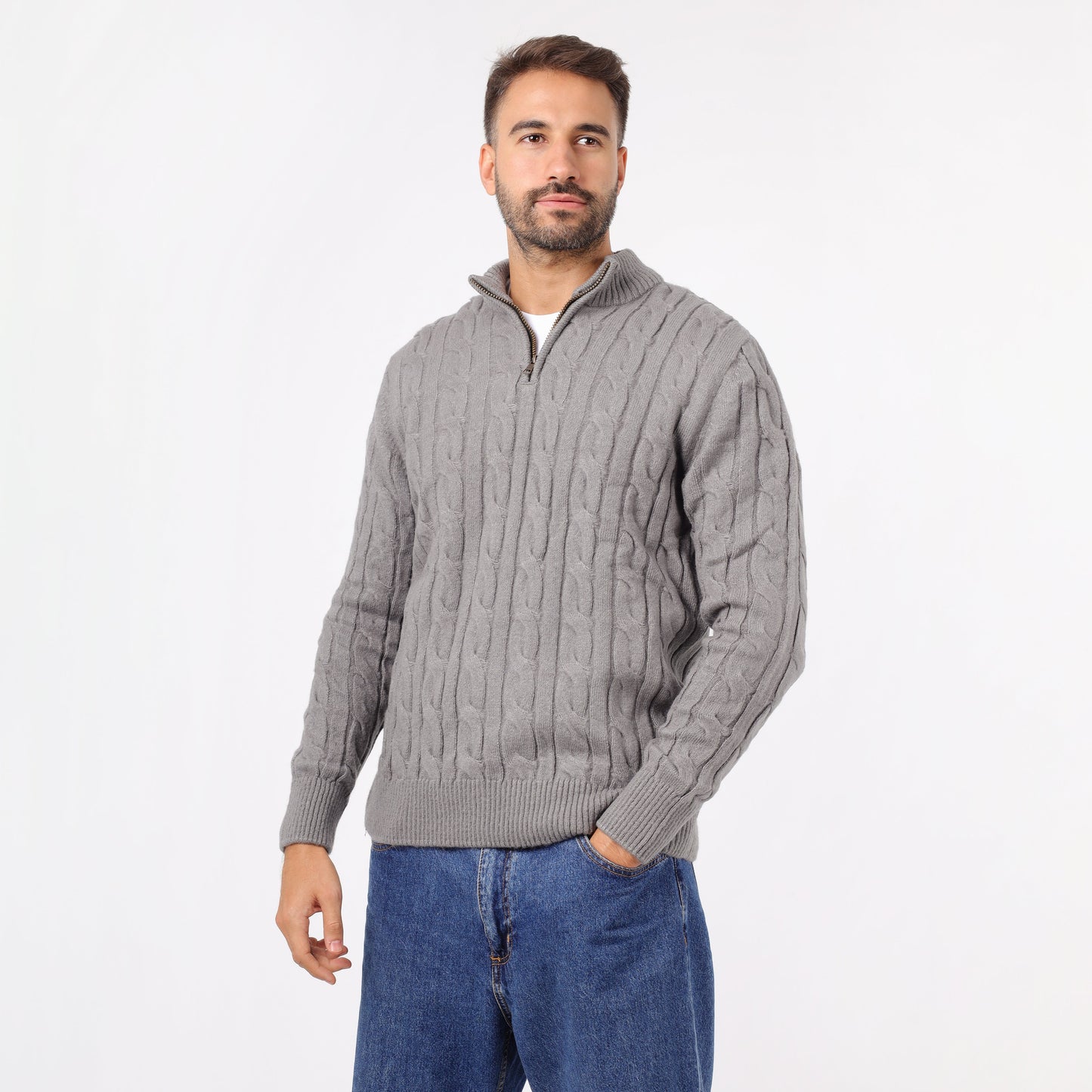Men's Half Zip Cable Knit Sweater