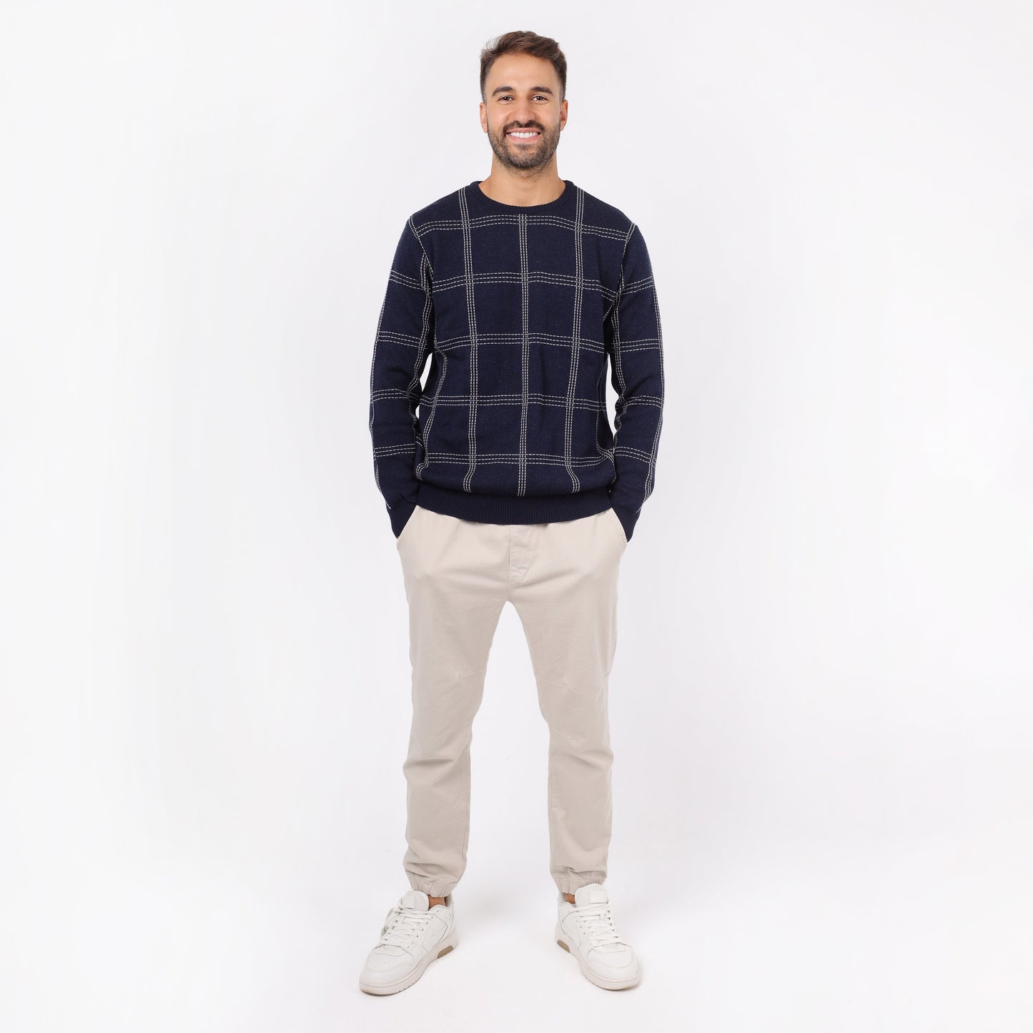 Men's Plaid Crew Neck Knit Sweater