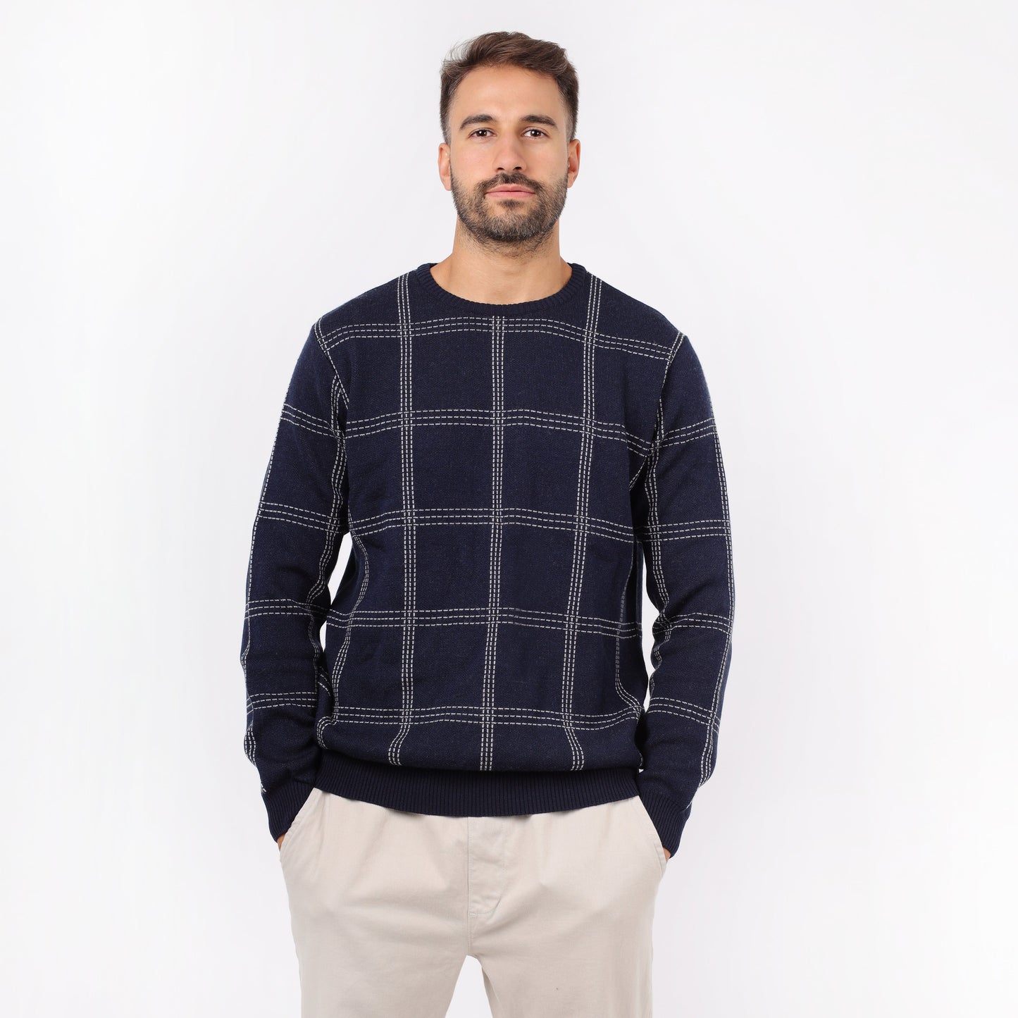 Men's Plaid Crew Neck Knit Sweater