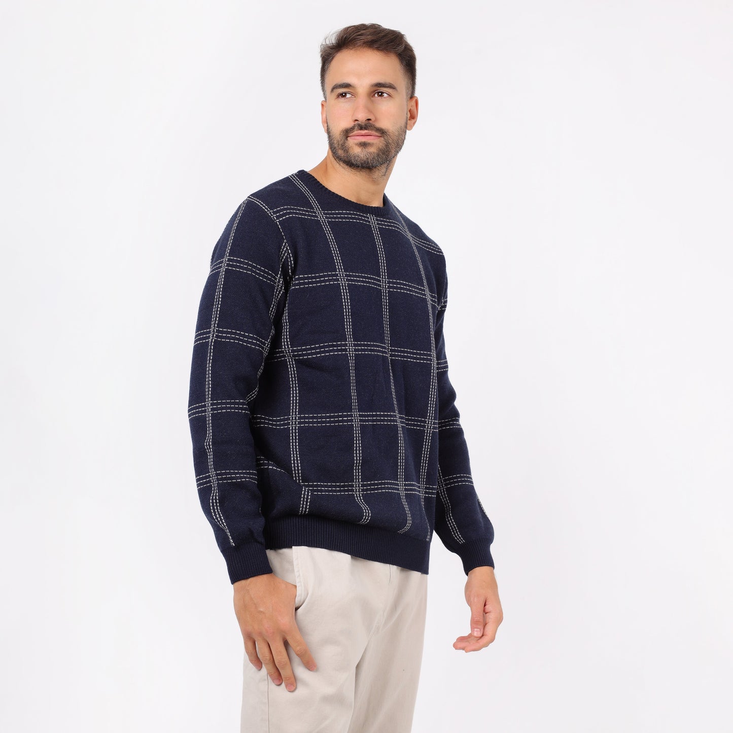 Men's Plaid Crew Neck Knit Sweater