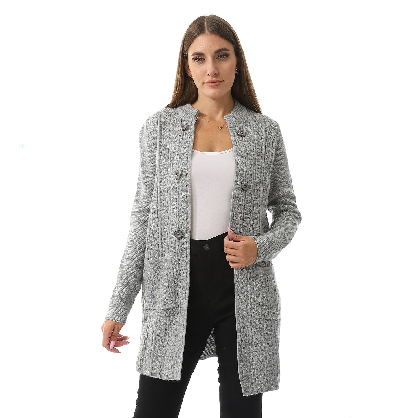 Women's Button-Front Perforated Cardigan