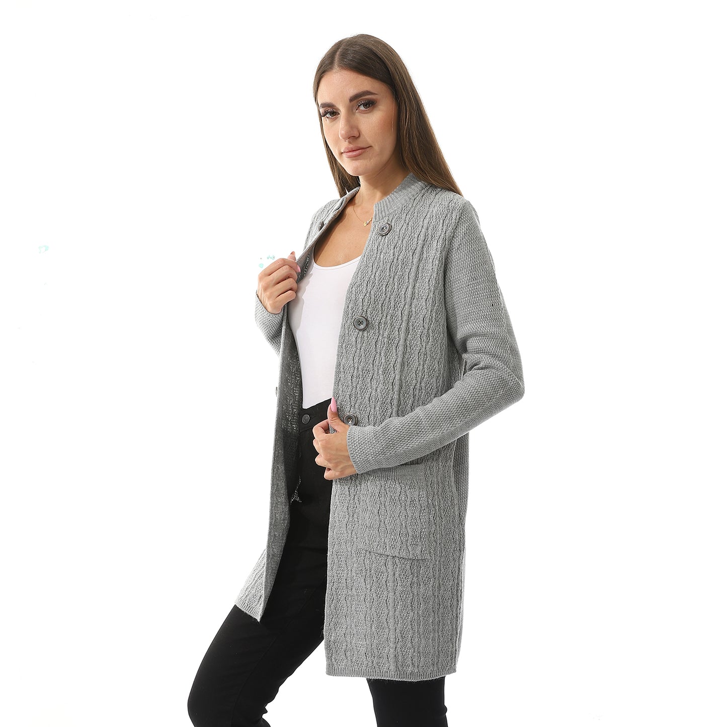 Women's Button-Front Perforated Cardigan