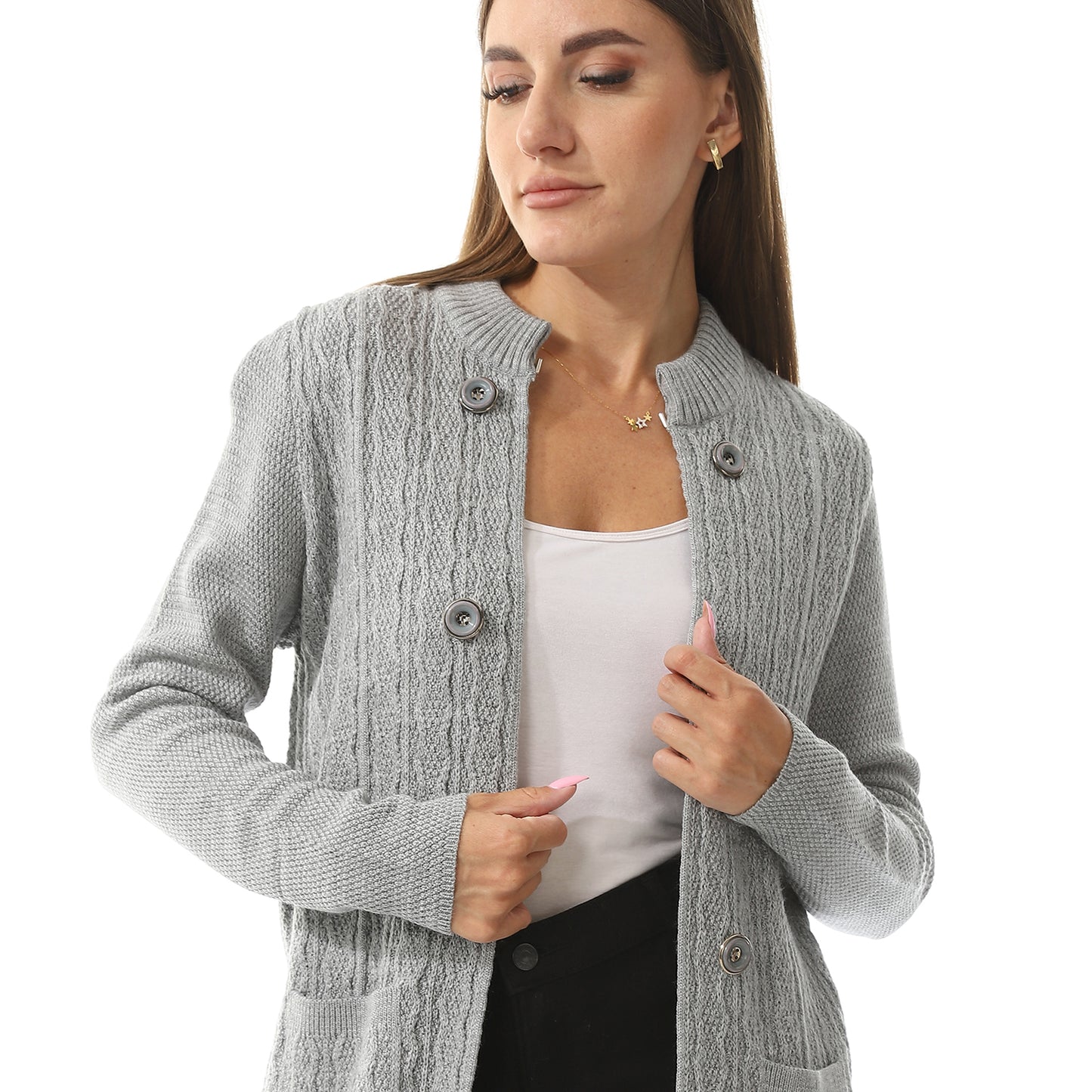 Women's Button-Front Perforated Cardigan