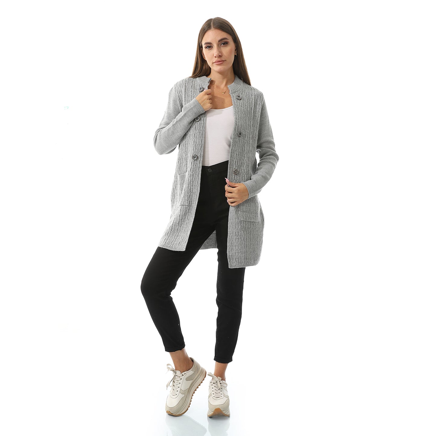 Women's Button-Front Perforated Cardigan