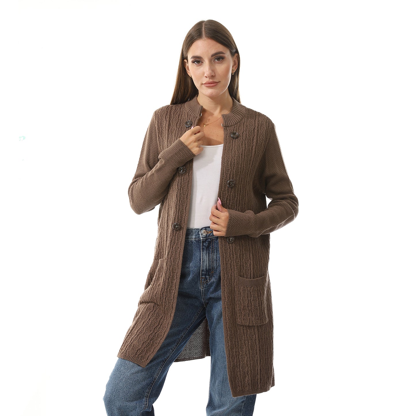 Women's Button-Front Perforated Cardigan