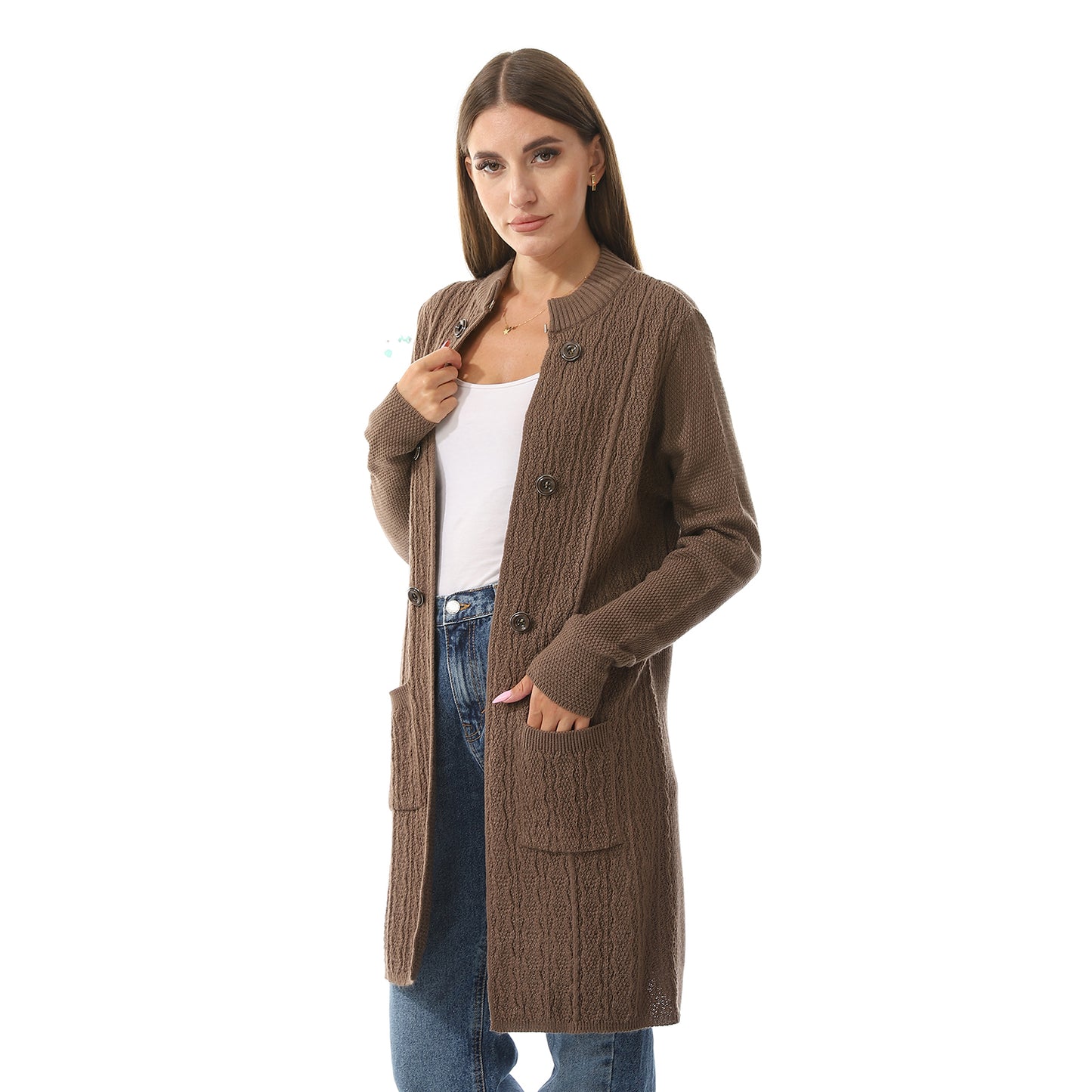 Women's Button-Front Perforated Cardigan