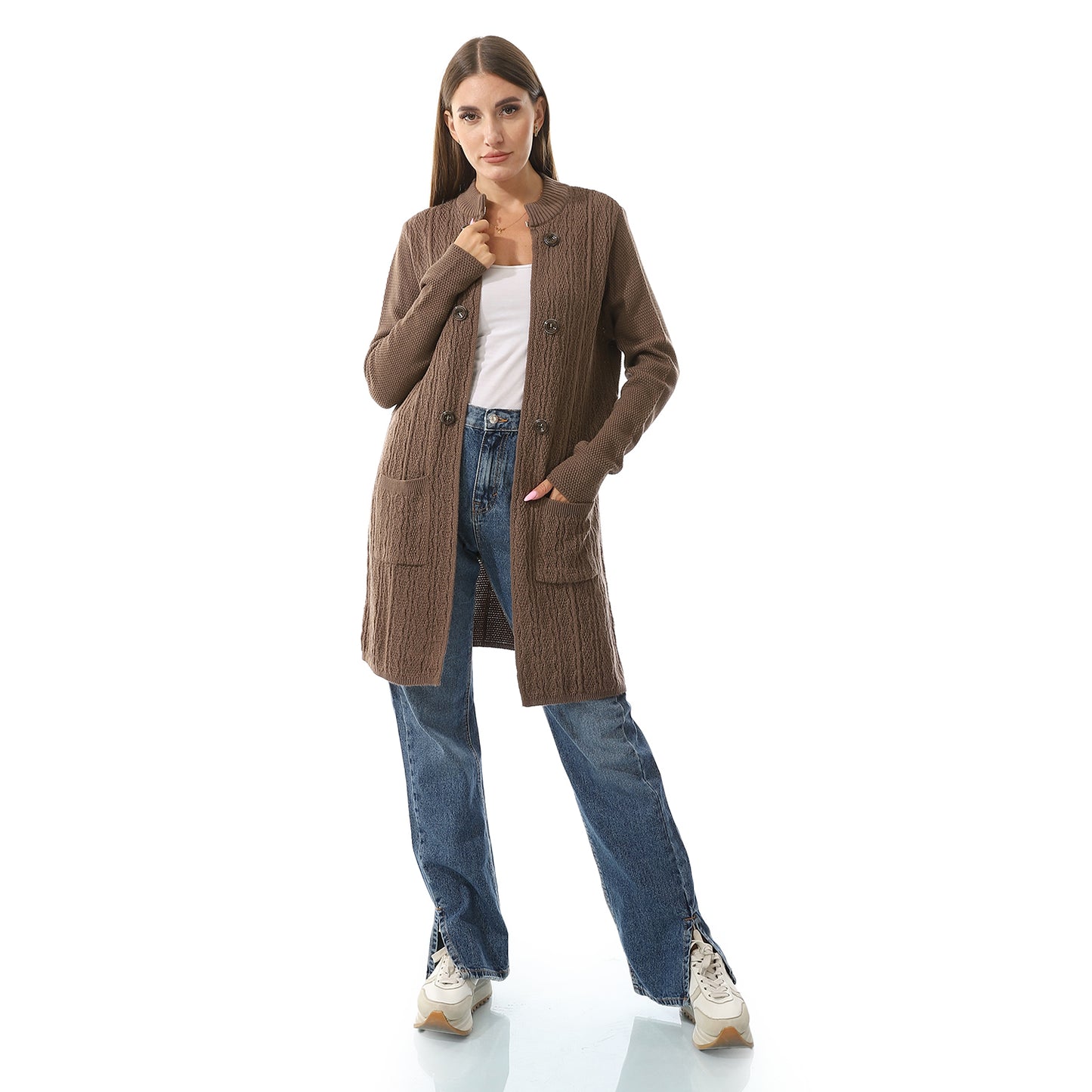 Women's Button-Front Perforated Cardigan