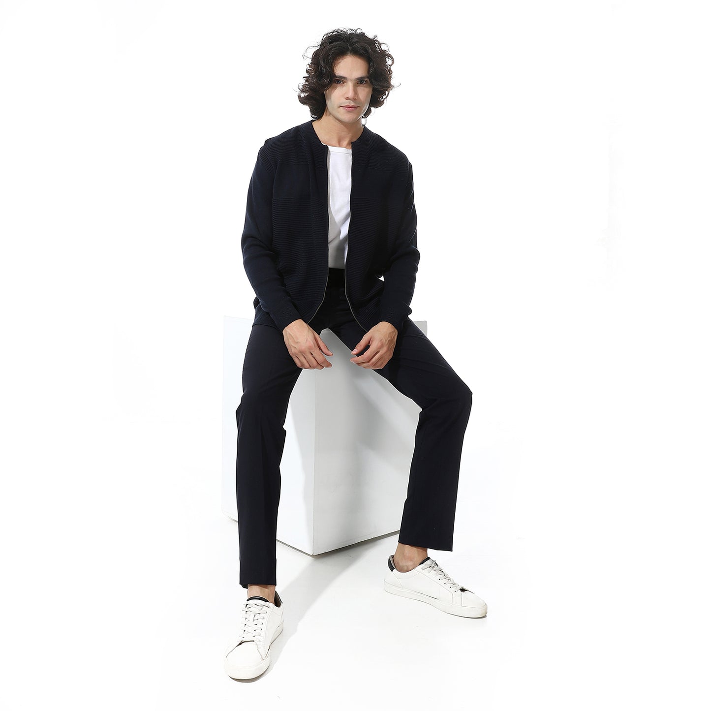 Men Zip-Up Knit Cardigan