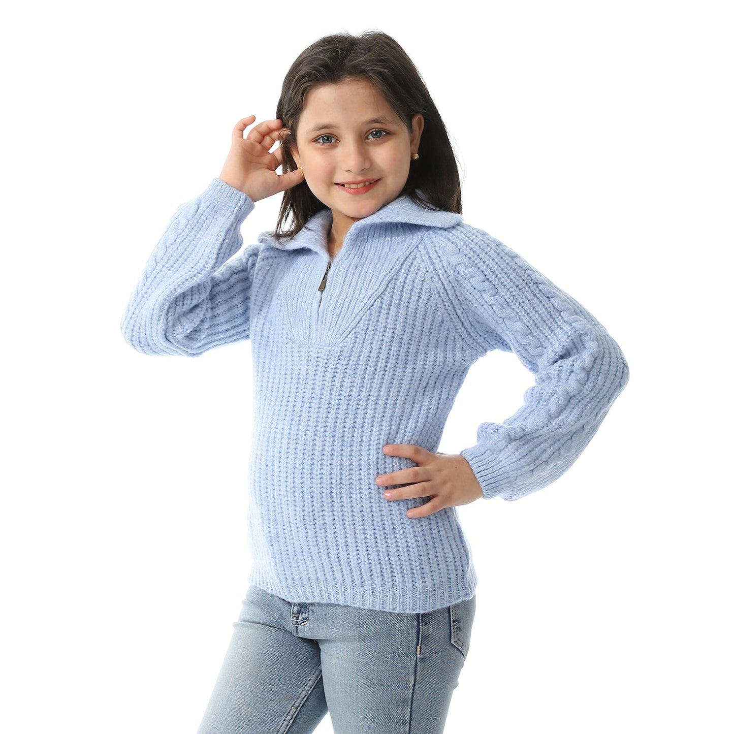 Girls Half-Zip Polo Neck Pullover