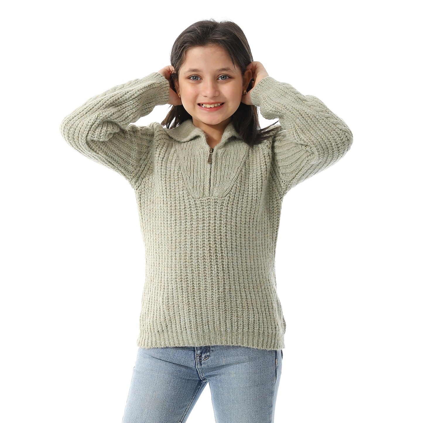 Girls Half-Zip Polo Neck Pullover