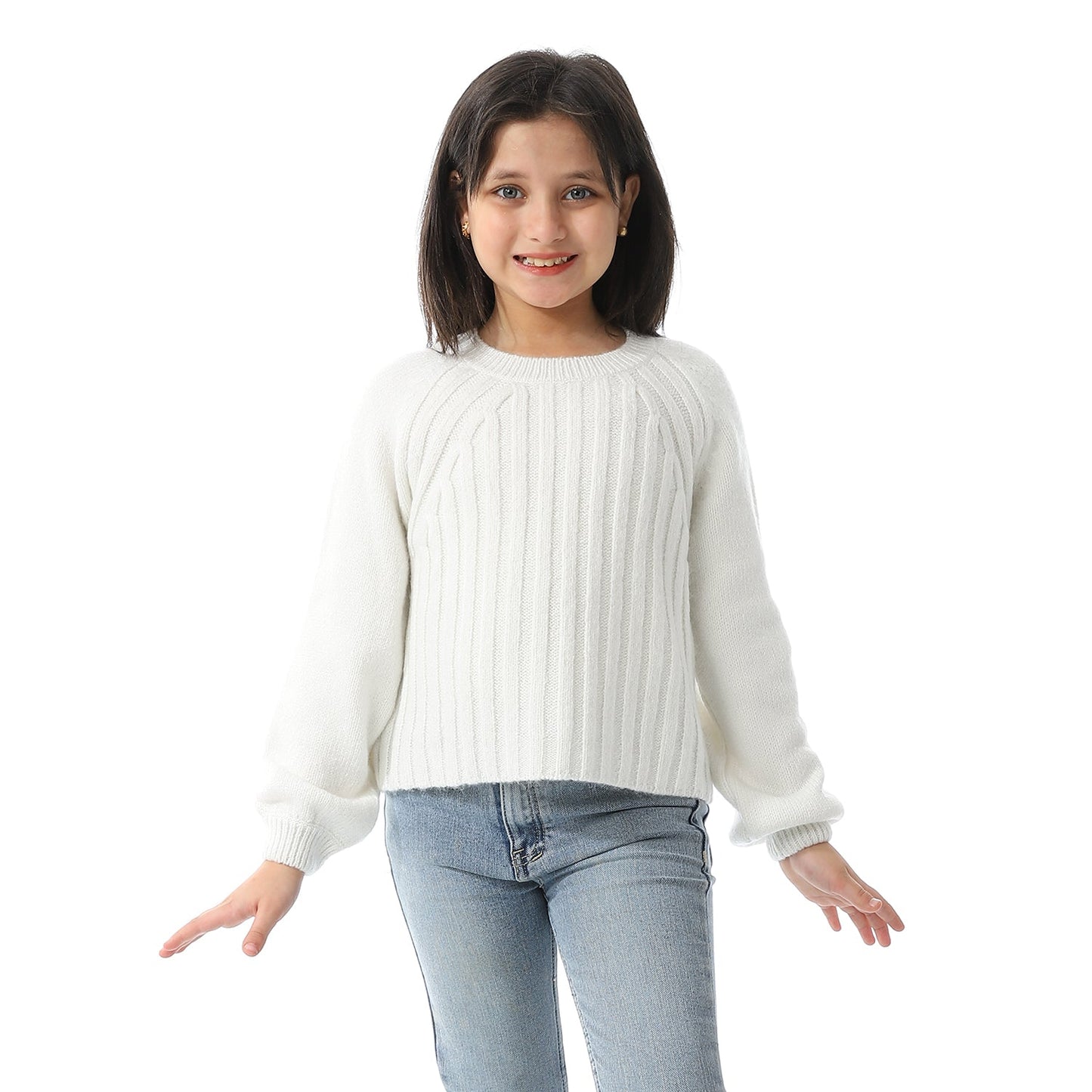 Girls Ribbed Crew Neck Pullover