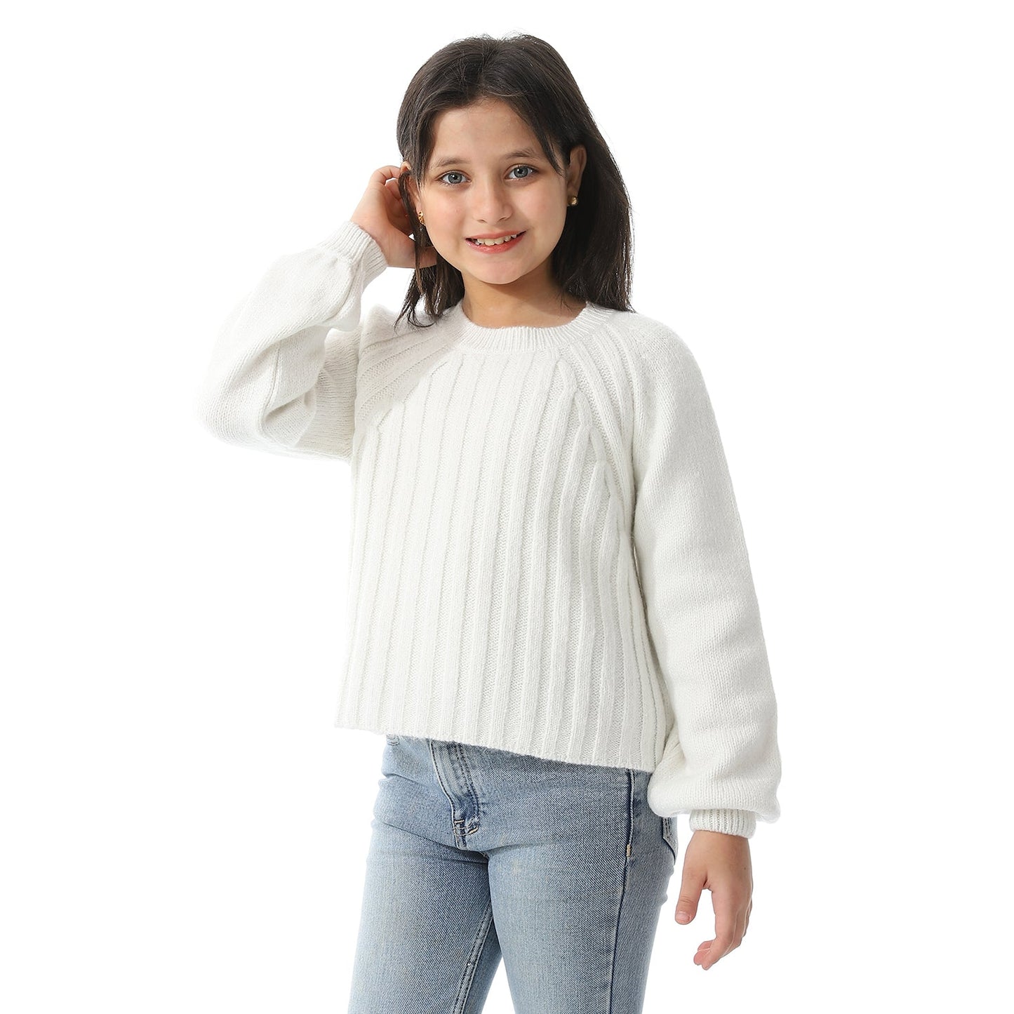 Girls Ribbed Crew Neck Pullover
