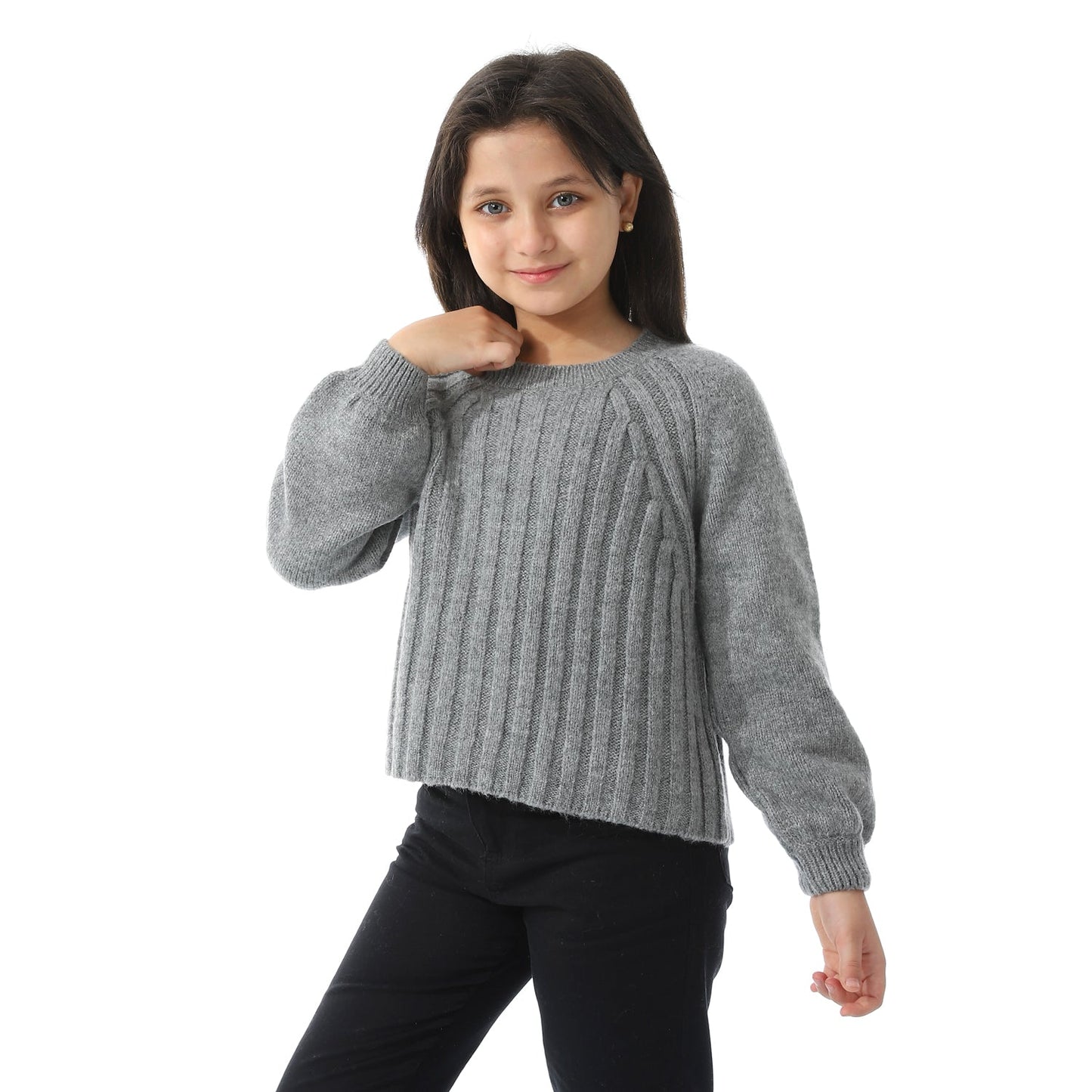 Girls Ribbed Crew Neck Pullover