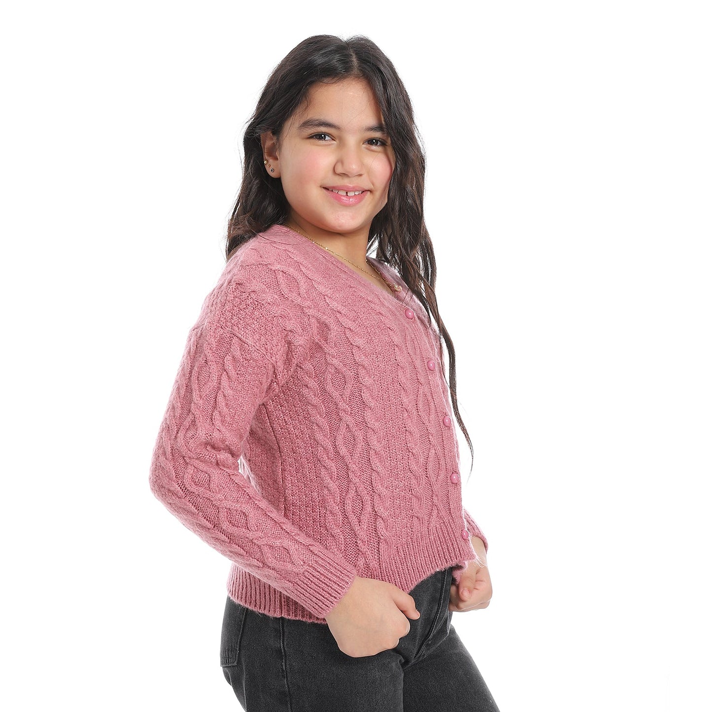 Girls V-Neck Button-Up Cardigan