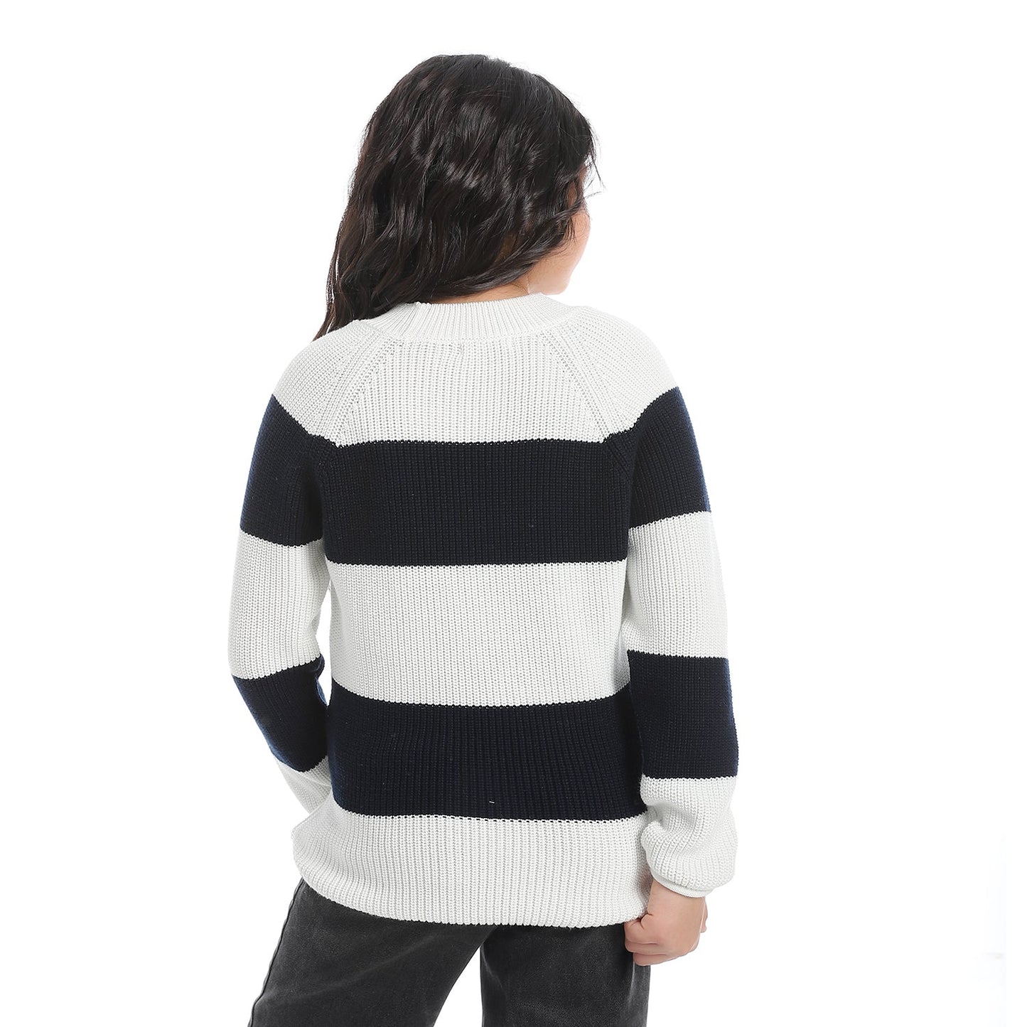 Girls Striped Crew Neck Pullover