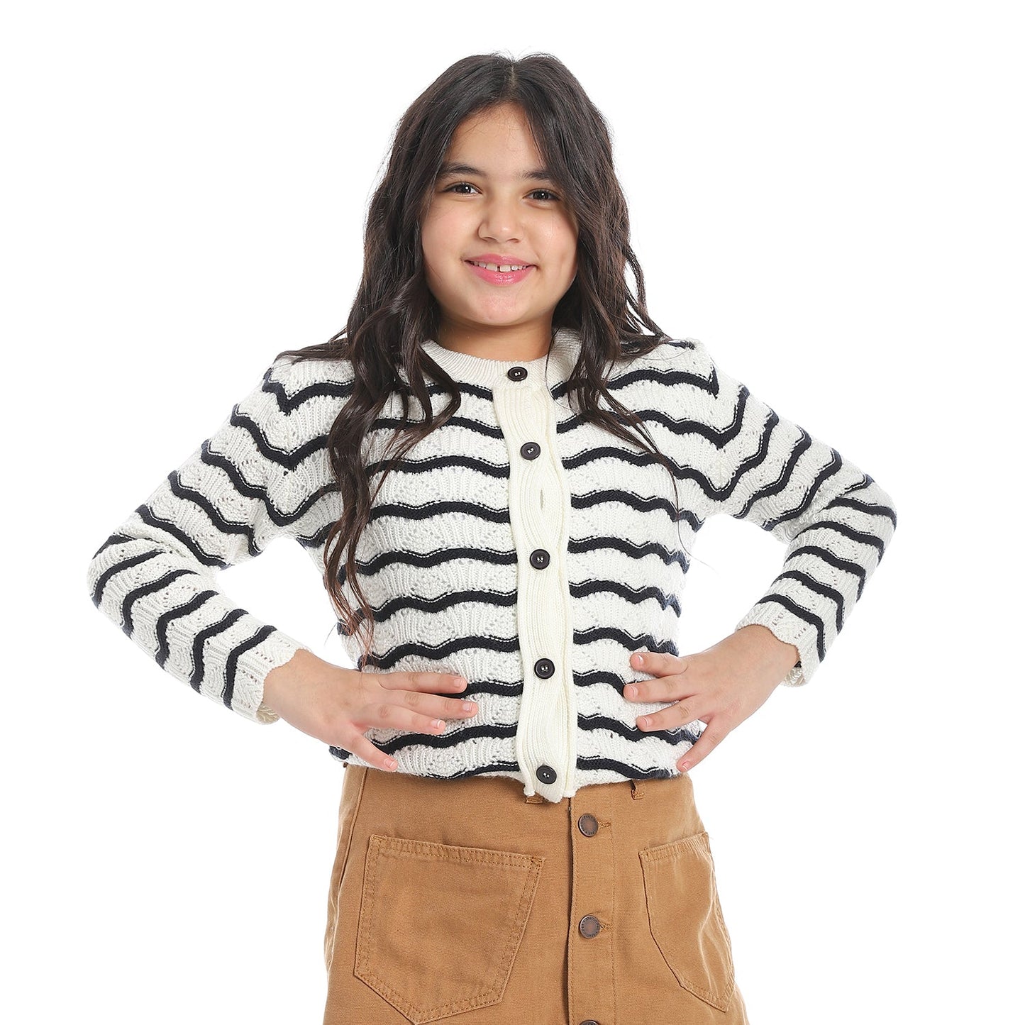 Girls Striped Button-Up Knit Cardigan
