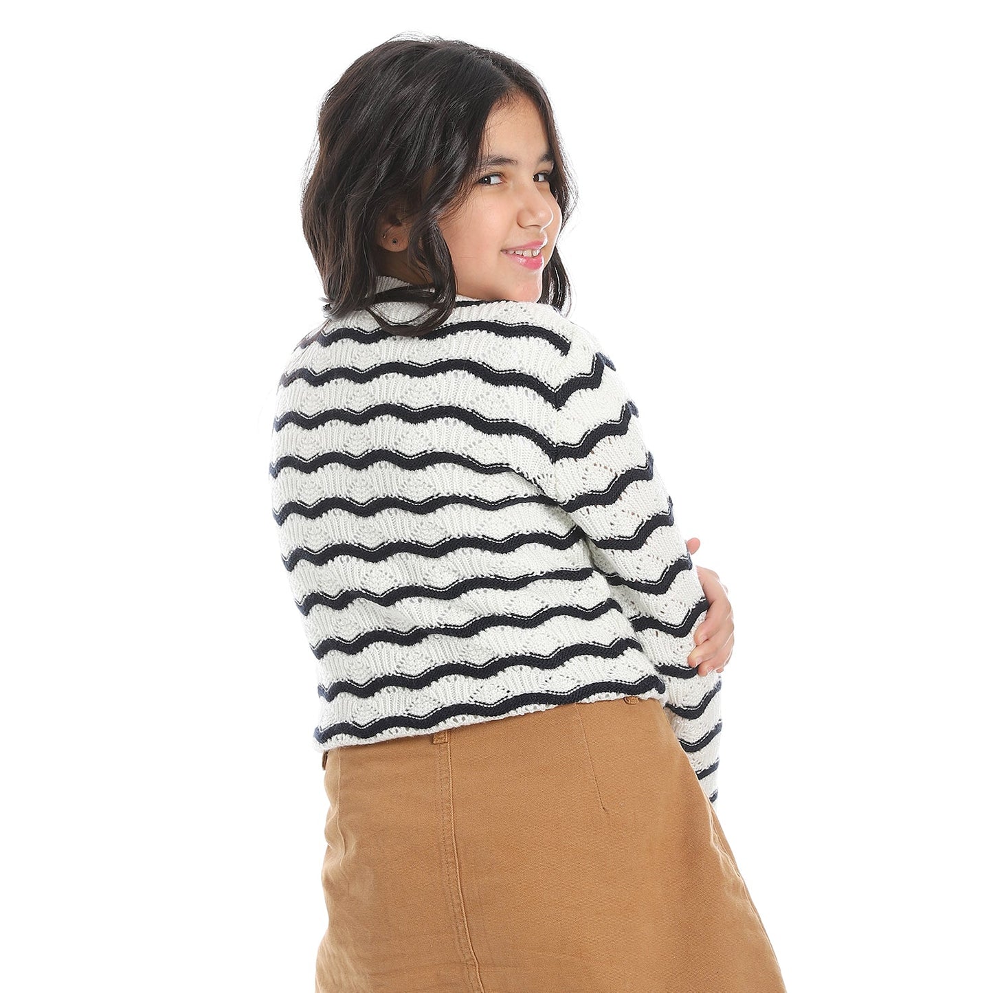 Girls Striped Button-Up Knit Cardigan