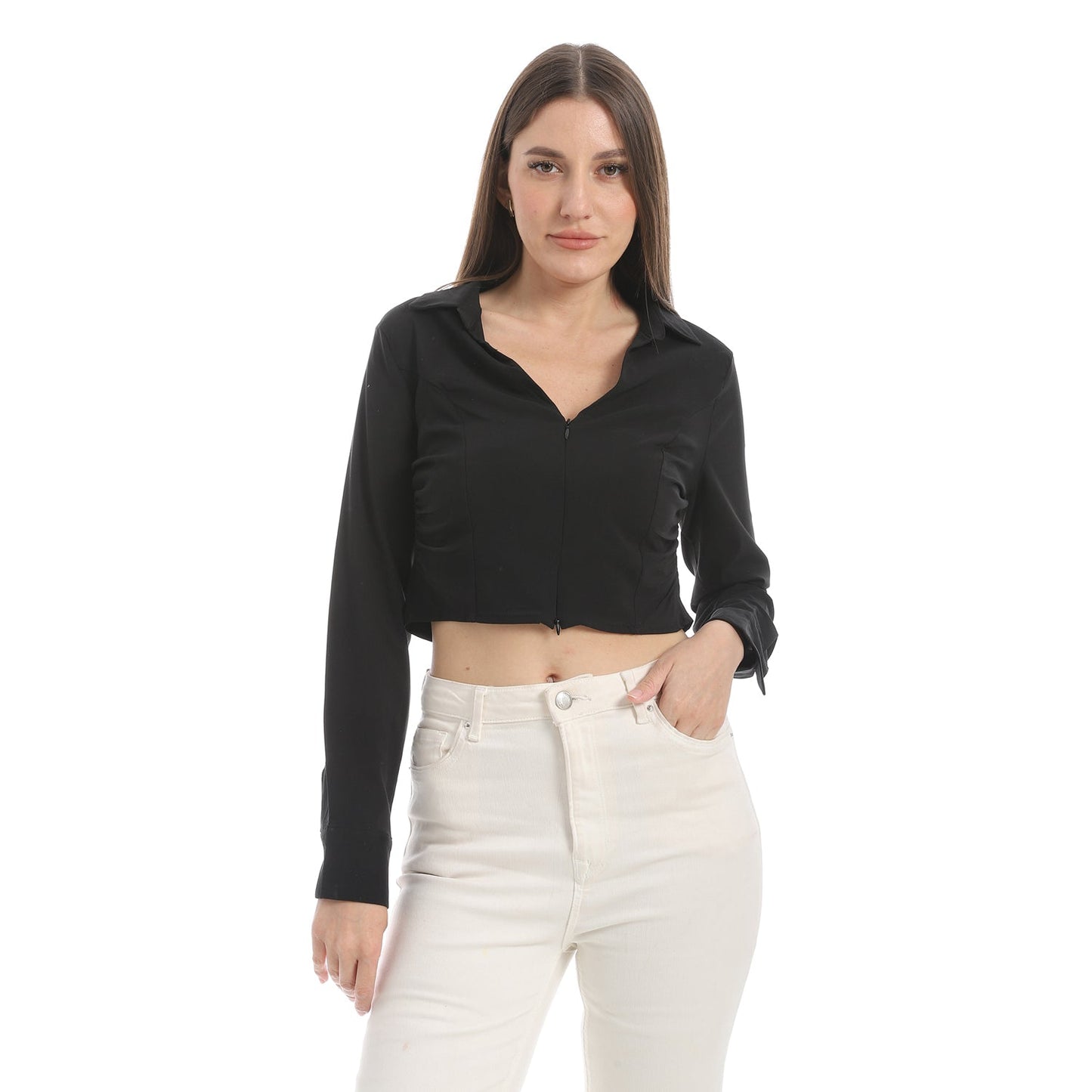 Women's Cropped Zip-Up Shirt
