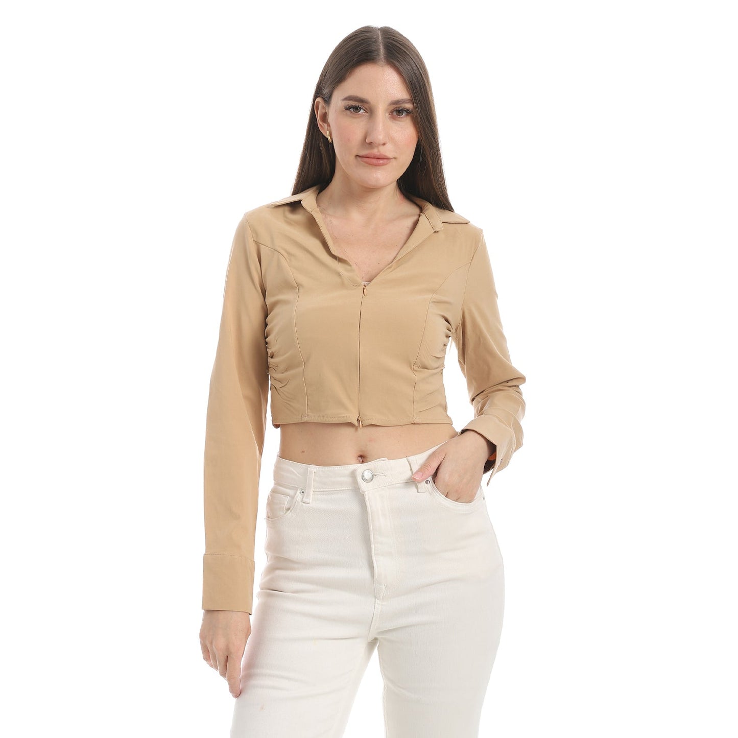 Women's Cropped Zip-Up Shirt