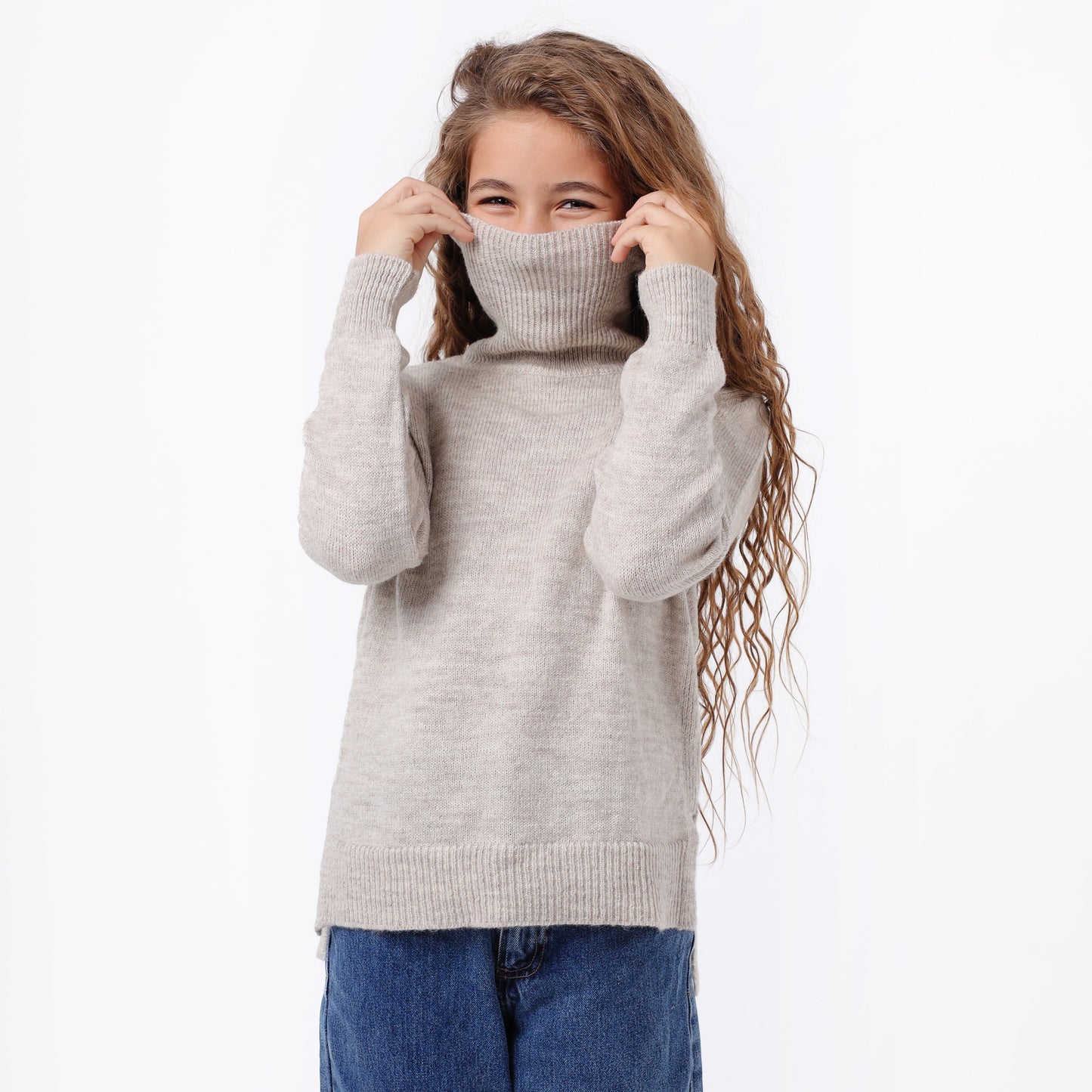 Girls High Neck Knit Sweater