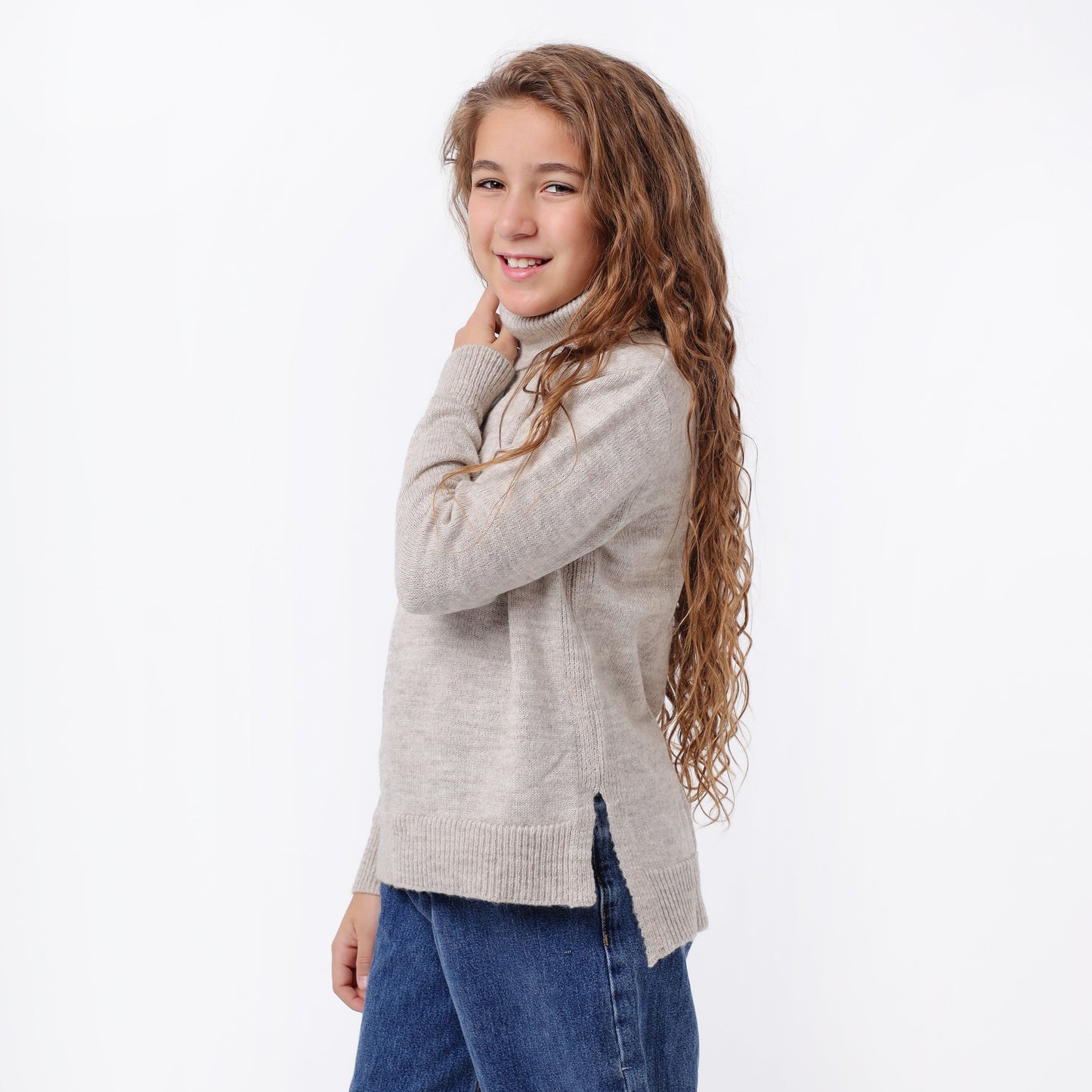 Girls High Neck Knit Sweater