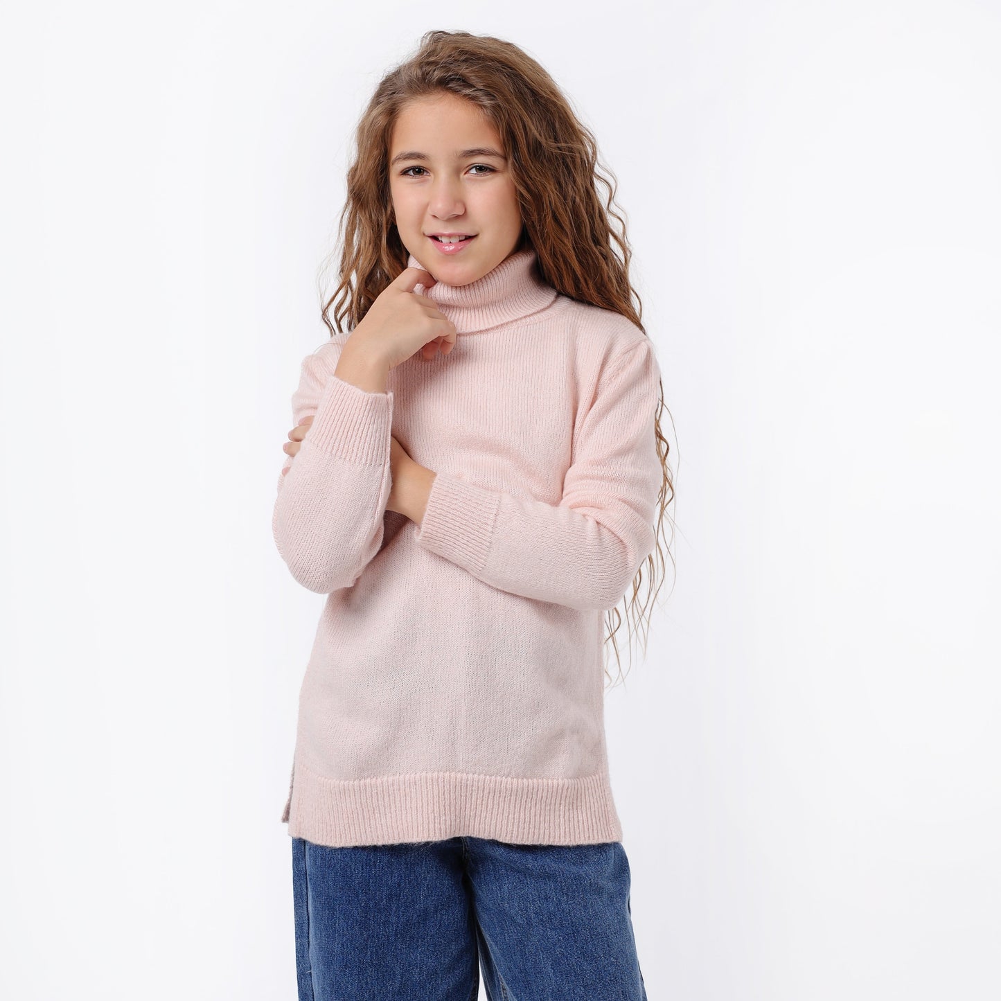 Girls High Neck Knit Sweater