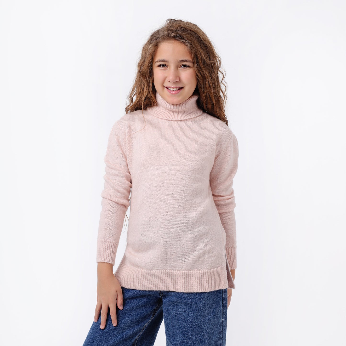 Girls High Neck Knit Sweater