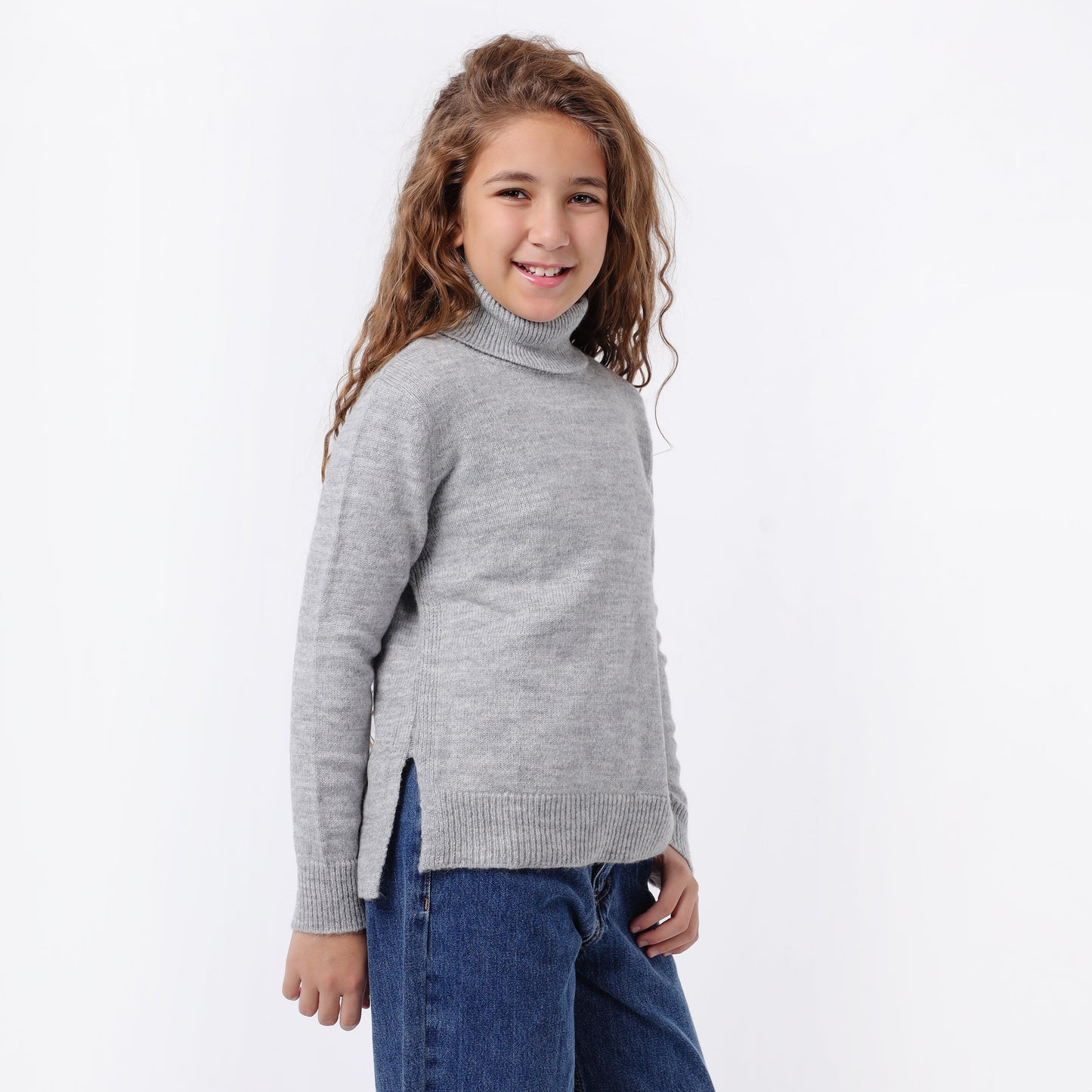 Girls High Neck Knit Sweater