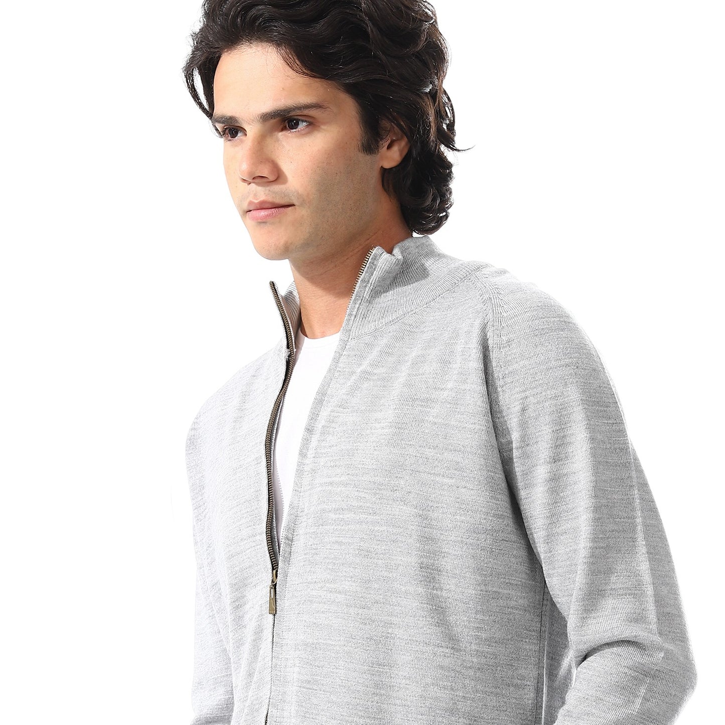Men Zip-Up Wool Knit Cardigan