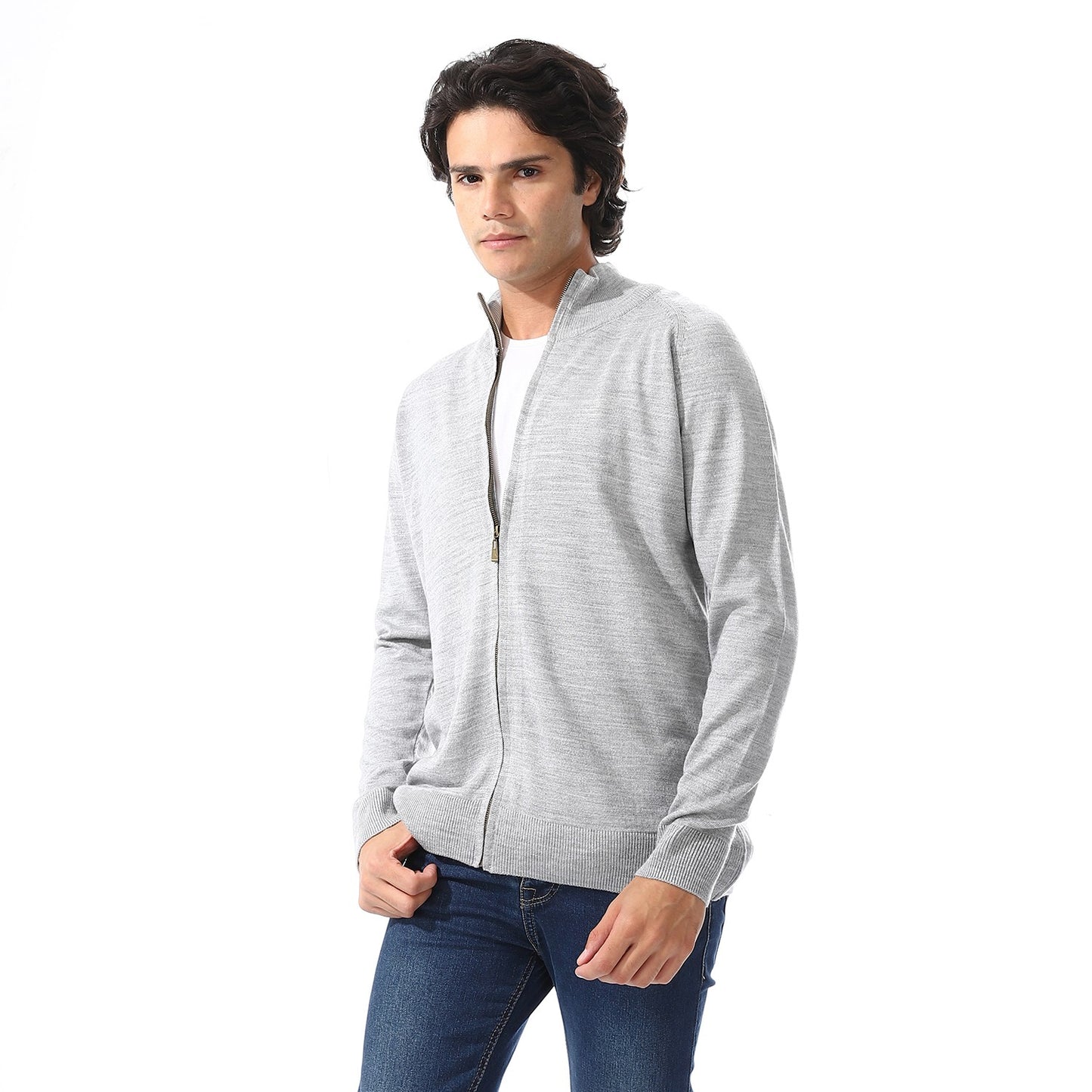 Men Zip-Up Wool Knit Cardigan
