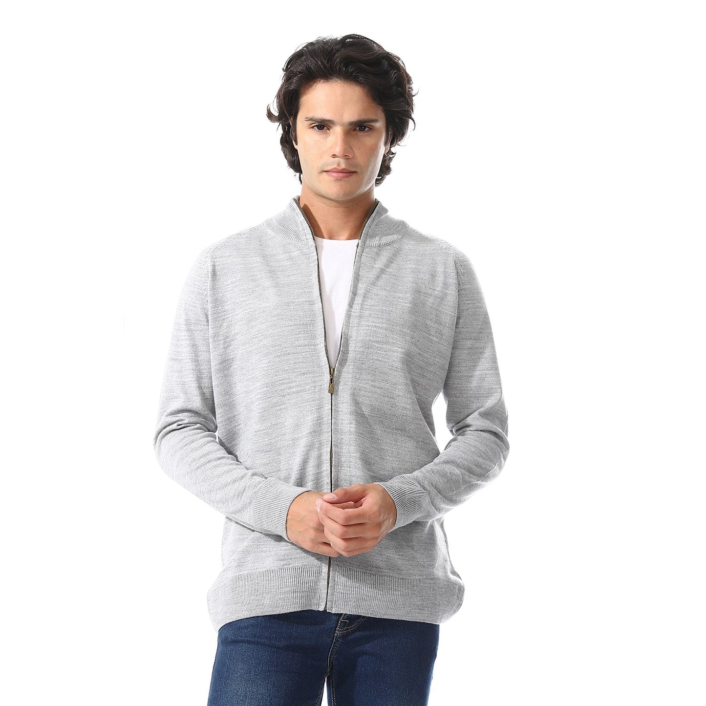 Men Zip-Up Wool Knit Cardigan
