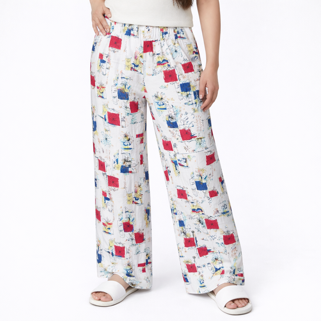 women printed polyester sleep pants front view