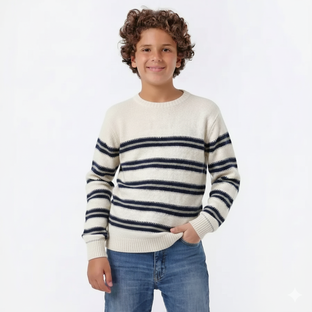 Boys Striped Crew Neck Knit Sweater