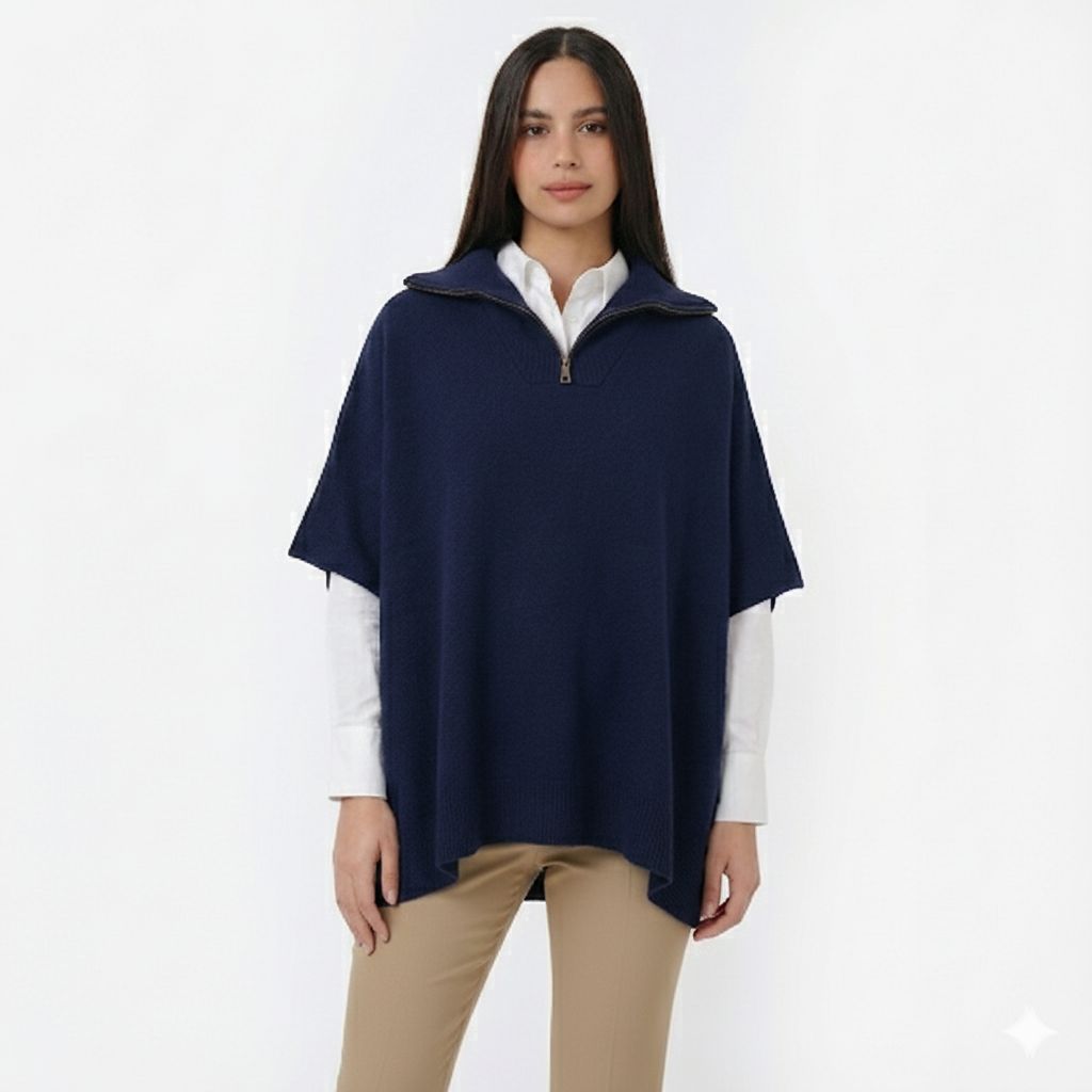 Women's Half-Zip Wool Knit Poncho