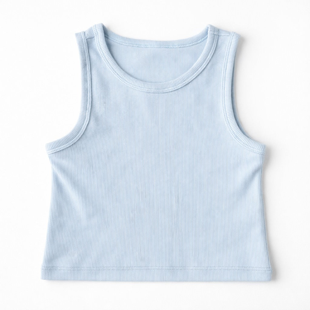 Light blue ribbed tank top on a white background