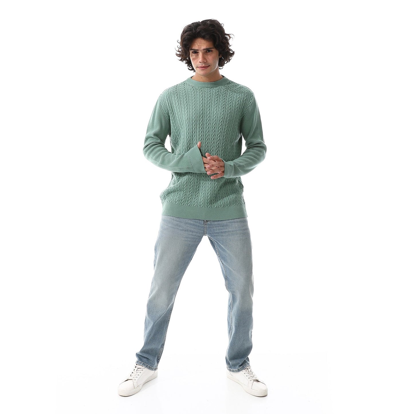 Mens Crewneck Cable Knit Sweater