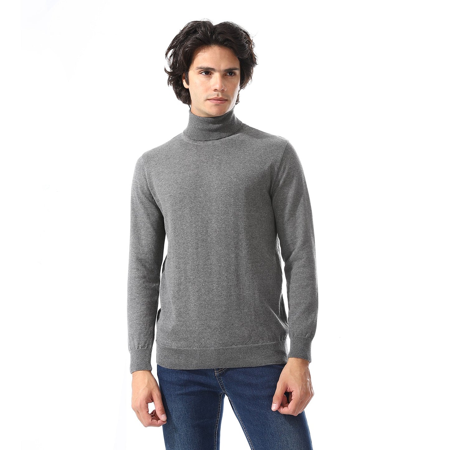 Men High Neck Wool Knit Sweater