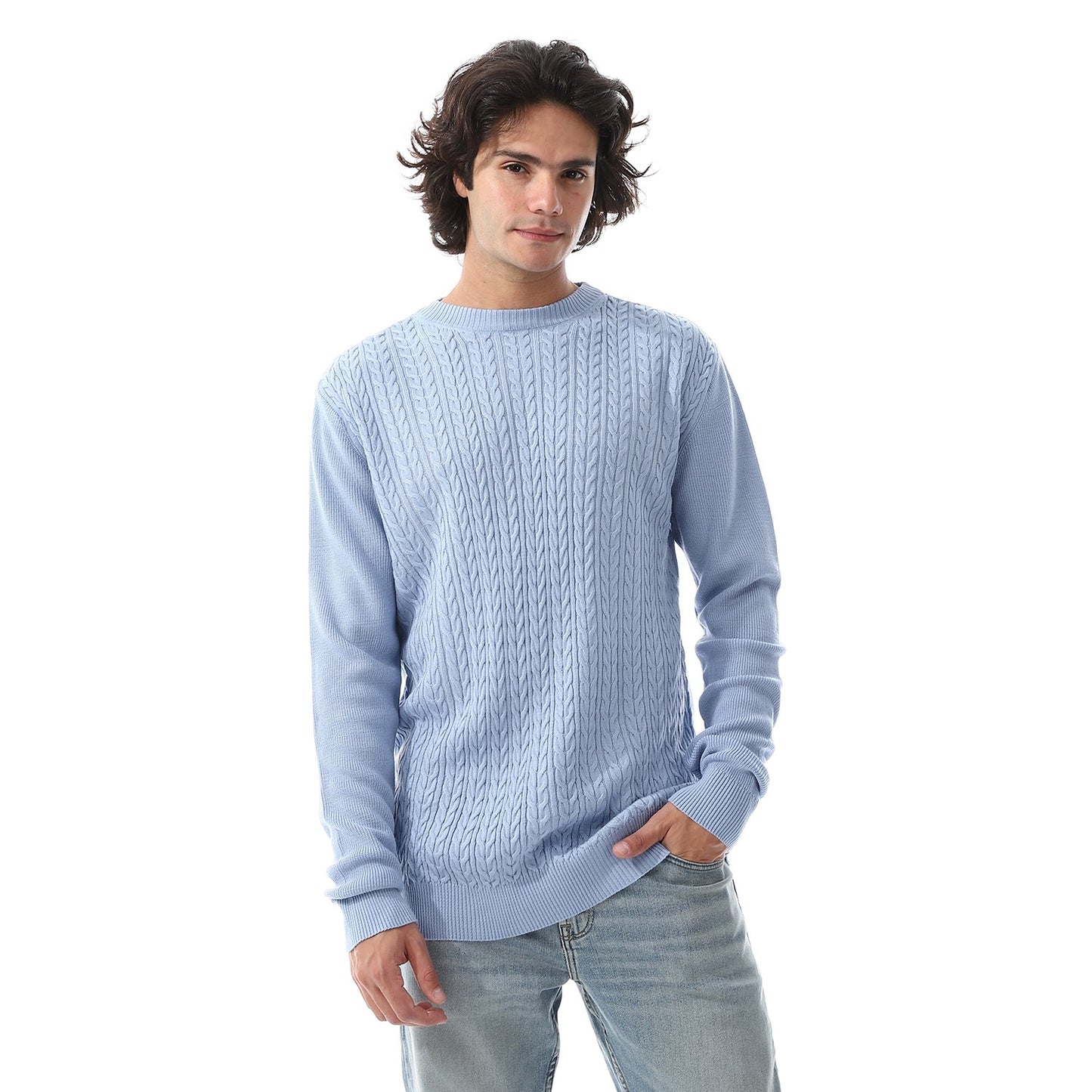 Mens Crewneck Cable Knit Sweater