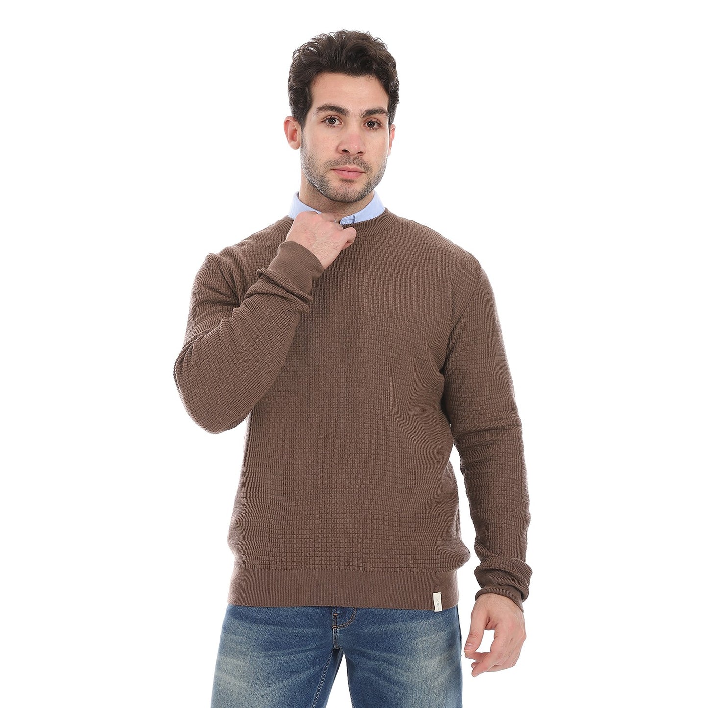 سُترة رجالية ذات ياقة دائرية بسيطة