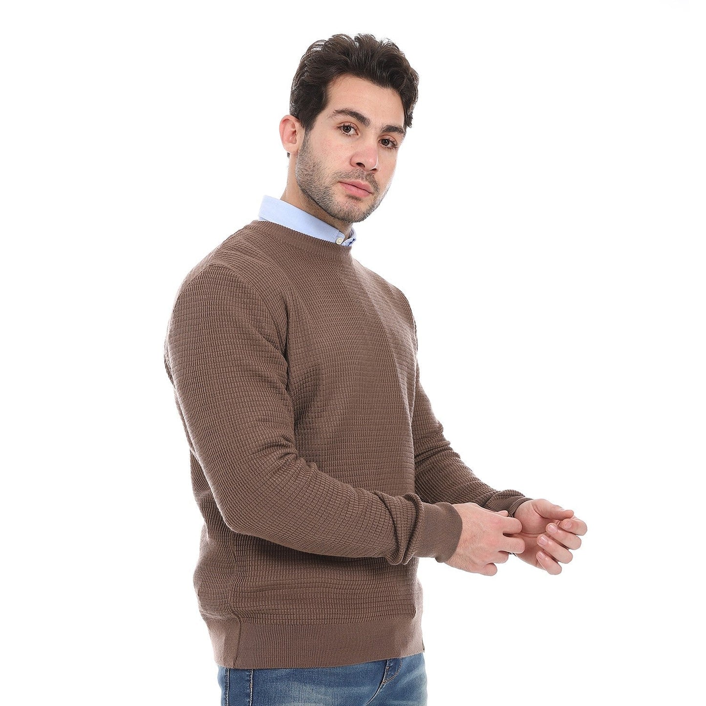 سُترة رجالية ذات ياقة دائرية بسيطة