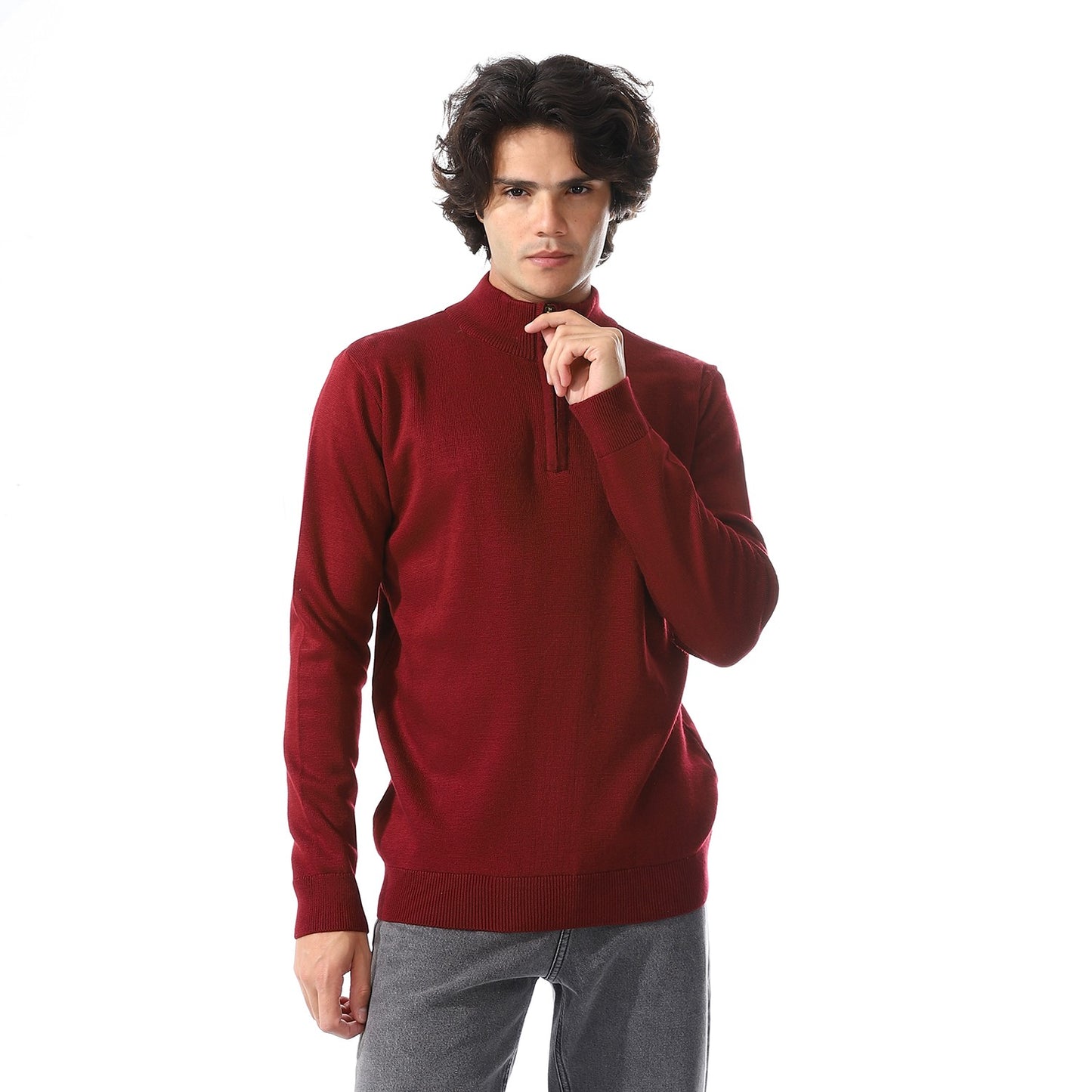 Mens Half-Zip Wool Knit Sweater