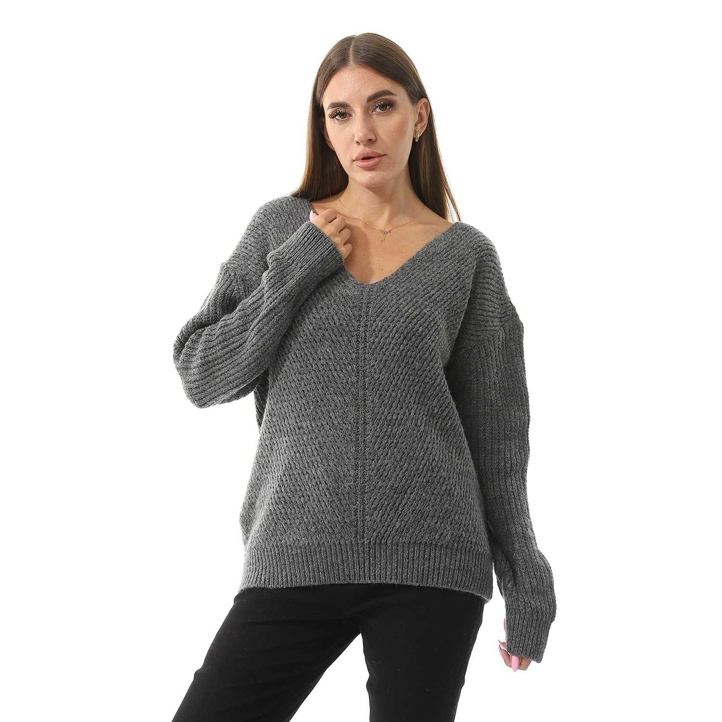 Women's Knited Wide V Neck Pullover