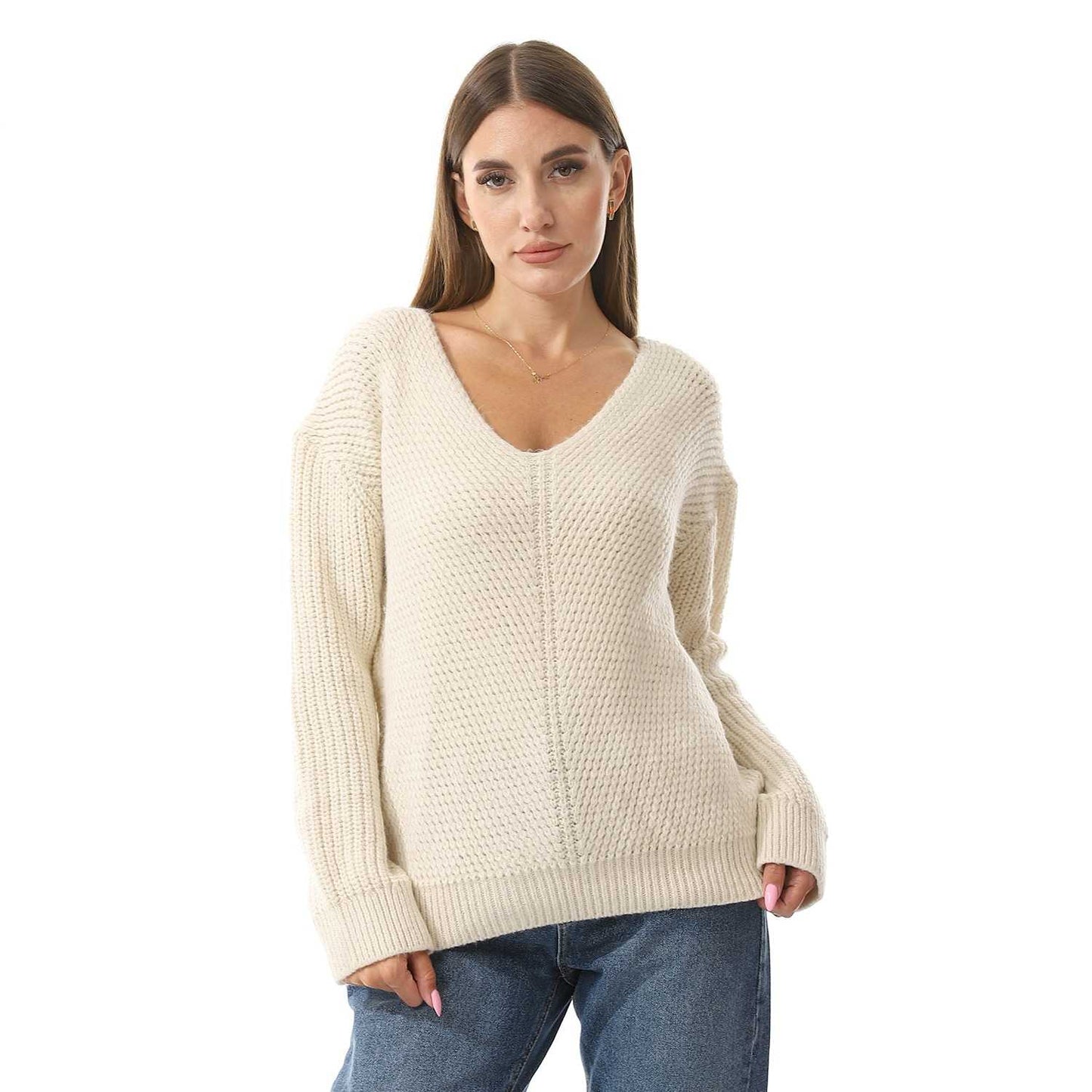 Women's Knited Wide V Neck Pullover