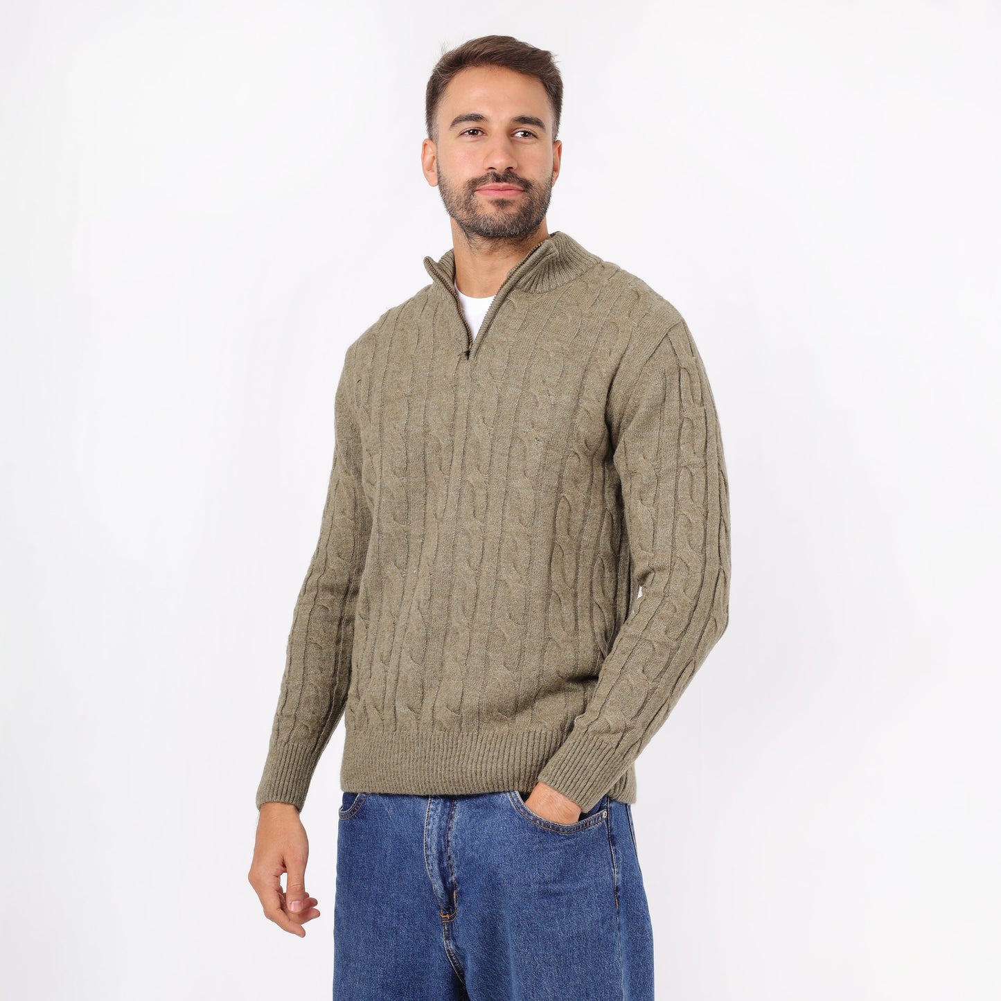 Men's Half Zip Cable Knit Sweater