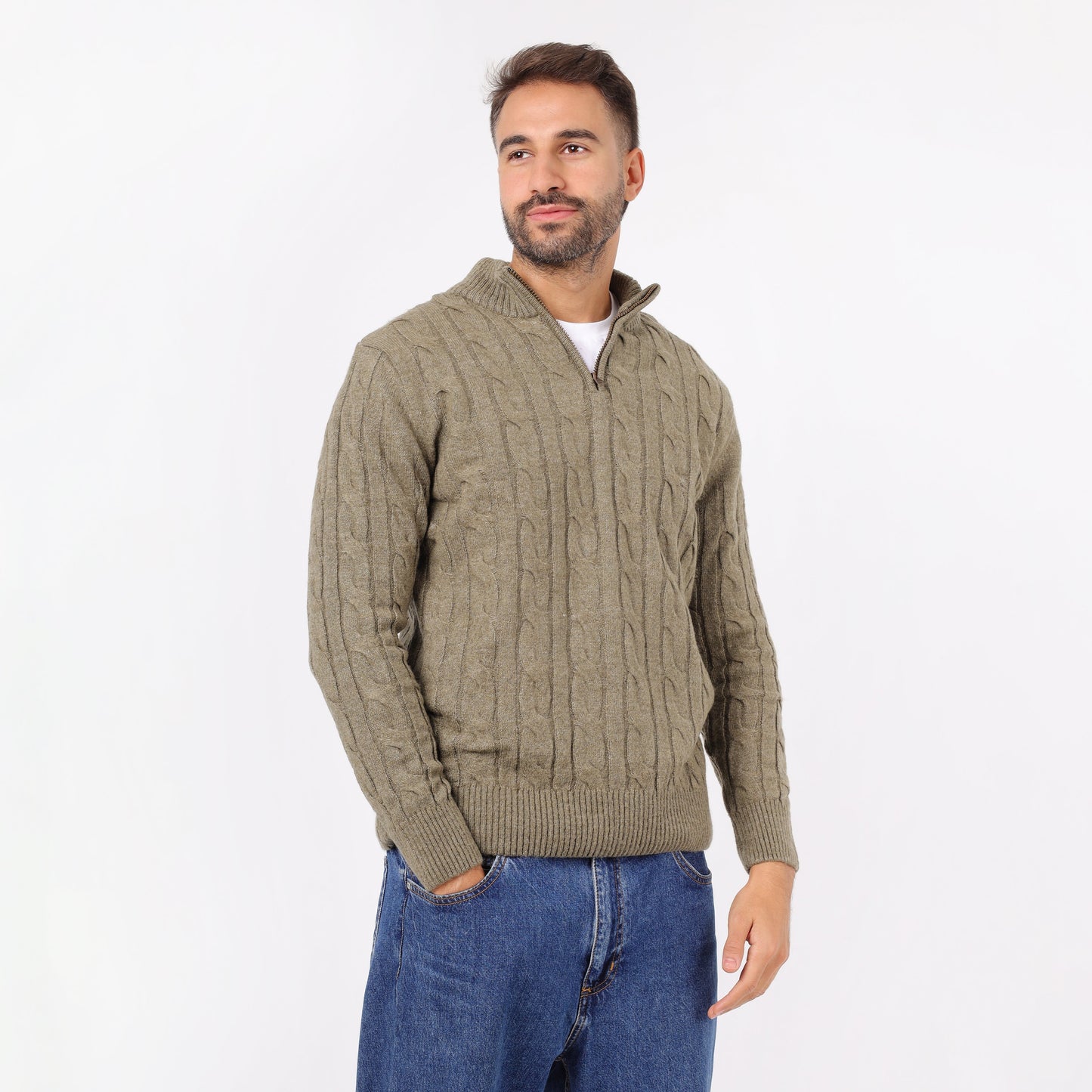 Men's Half Zip Cable Knit Sweater