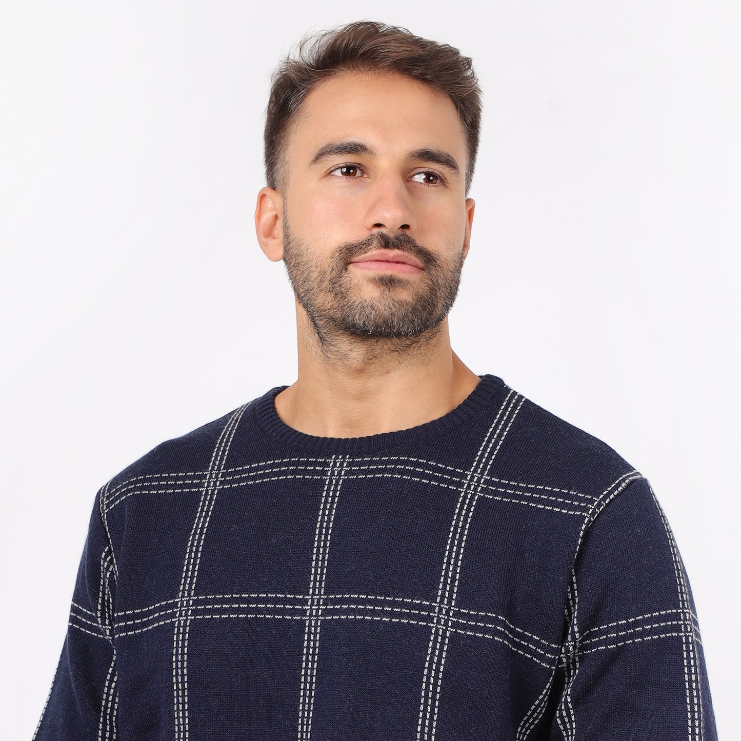 Men's Plaid Crew Neck Knit Sweater