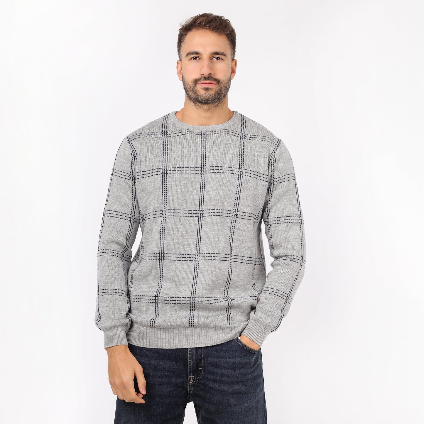 Men's Plaid Crew Neck Knit Sweater