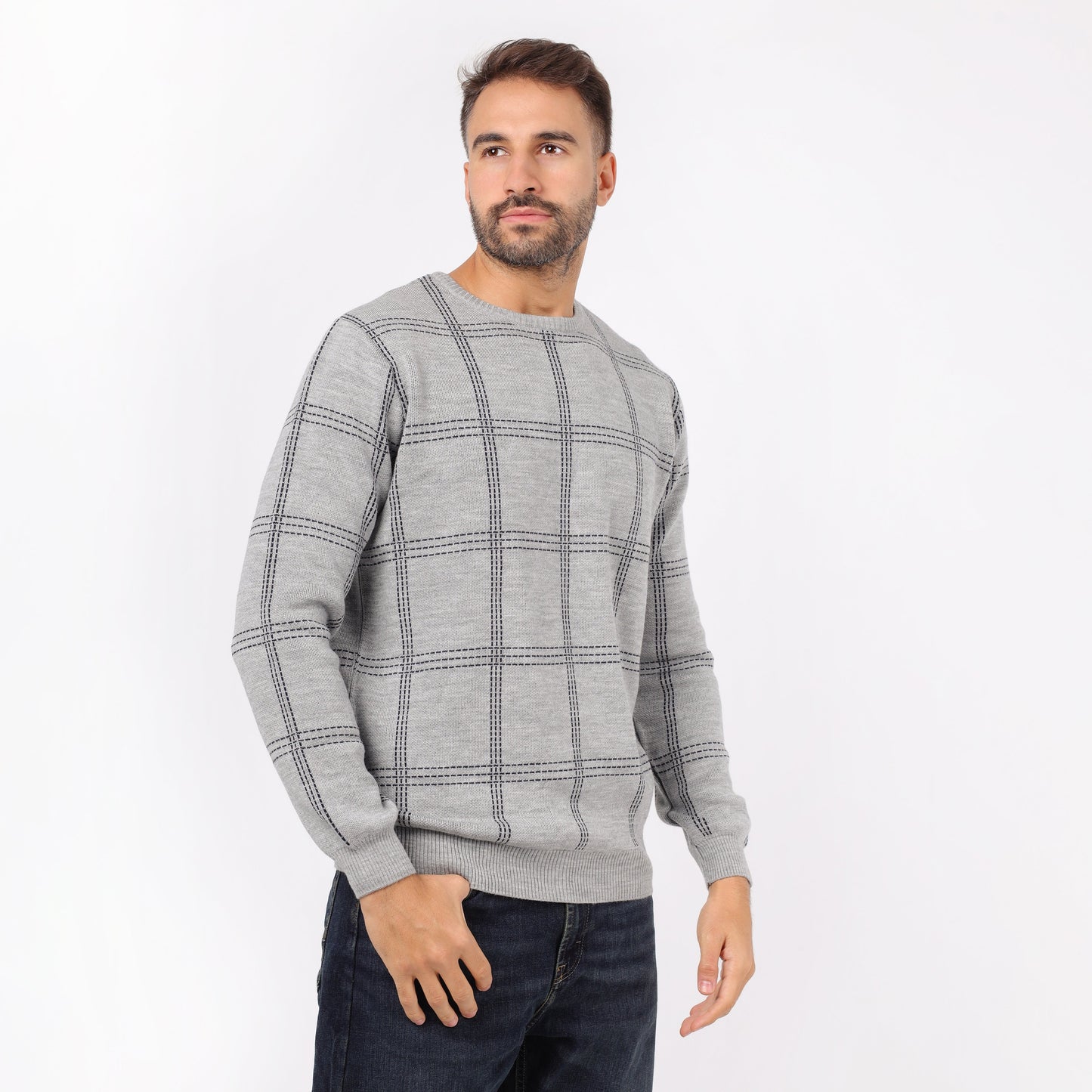 Men's Plaid Crew Neck Knit Sweater