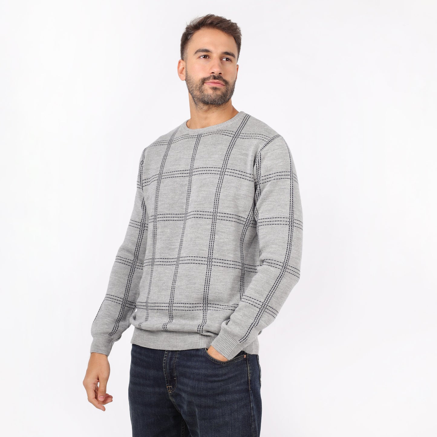 Men's Plaid Crew Neck Knit Sweater