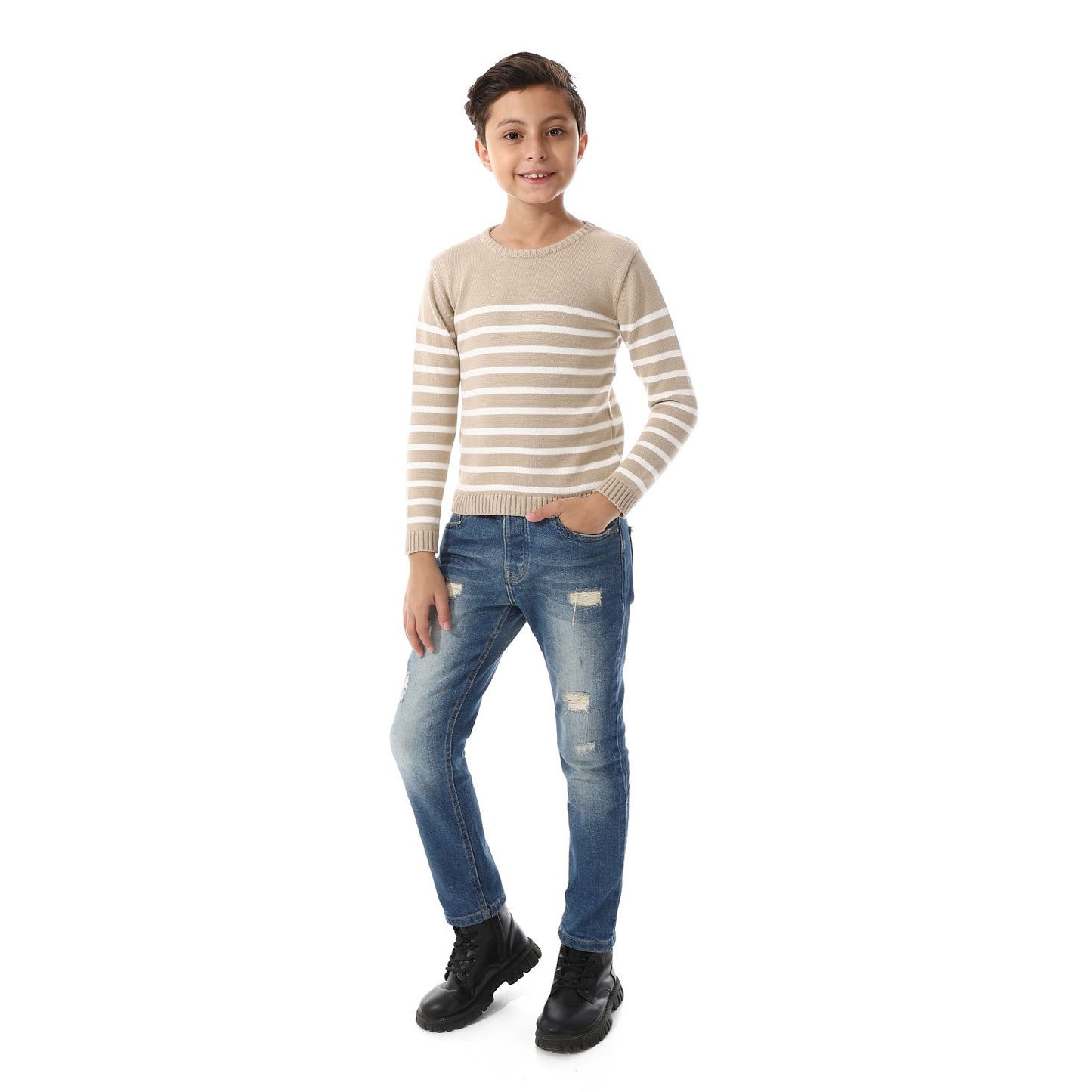 Boys Striped Crew Neck Pullover